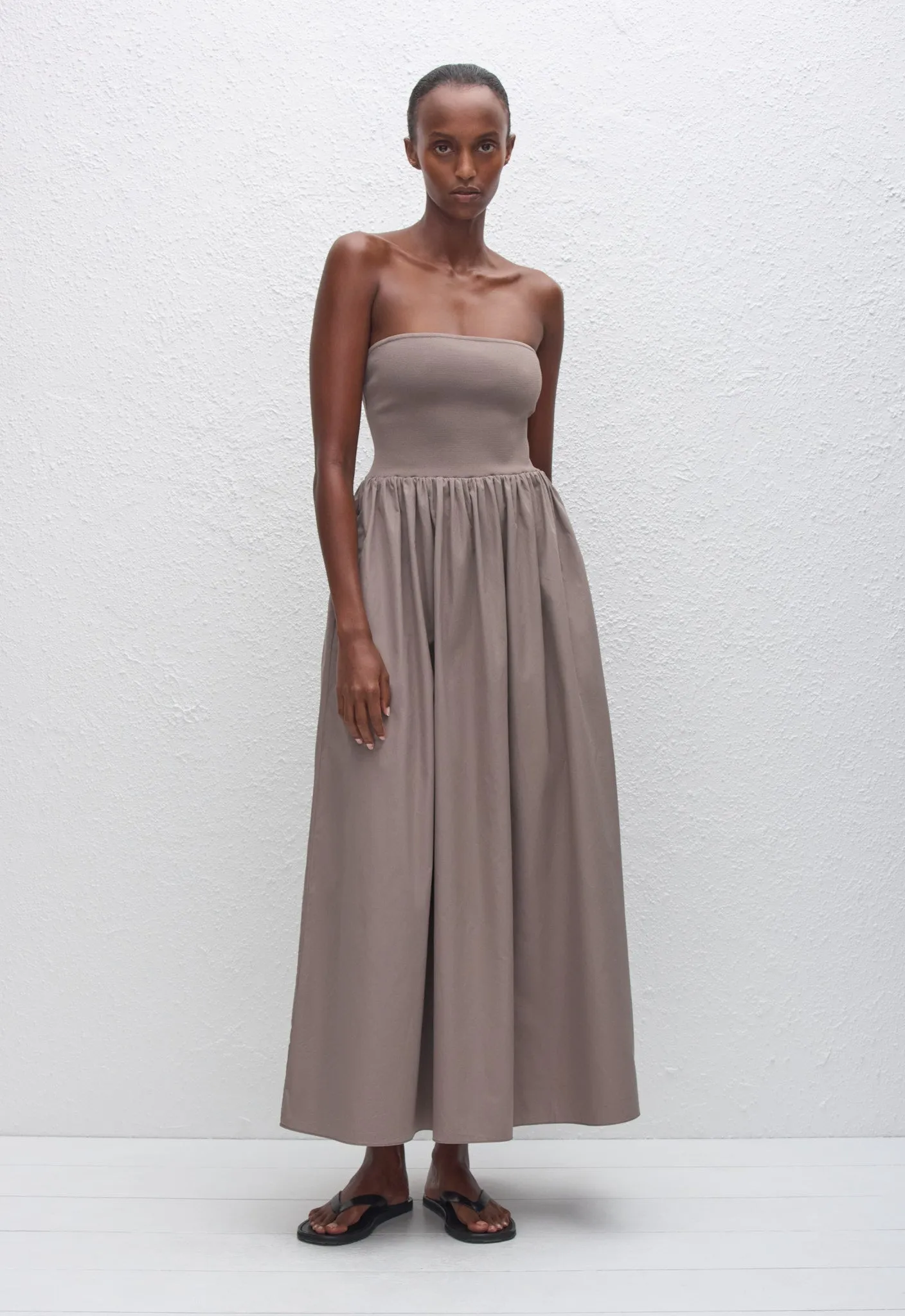 Strapless Knit and Cotton Dress - Taupe sold by Matteau