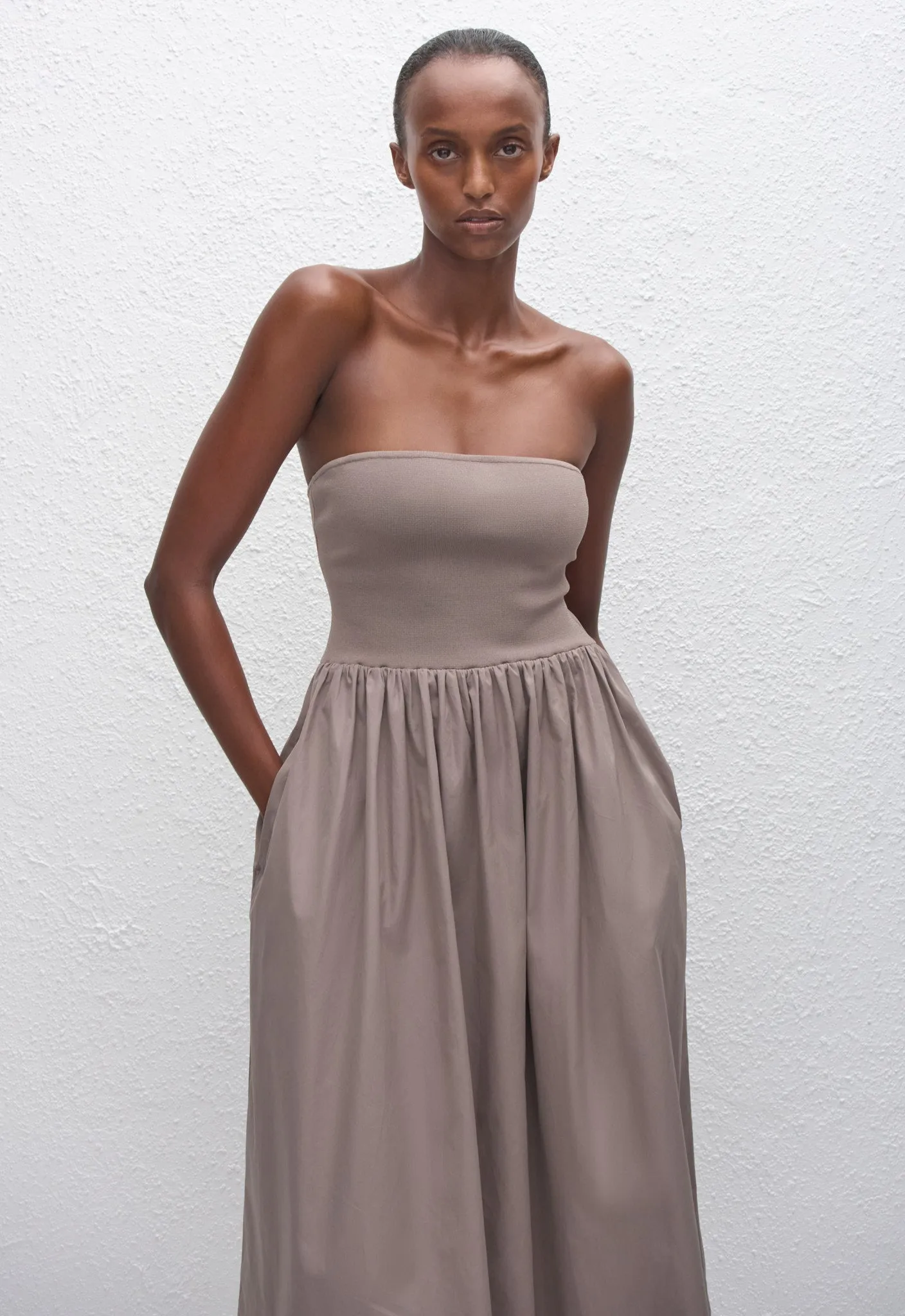 Strapless Knit and Cotton Dress - Taupe sold by Matteau product image thumbnail 2