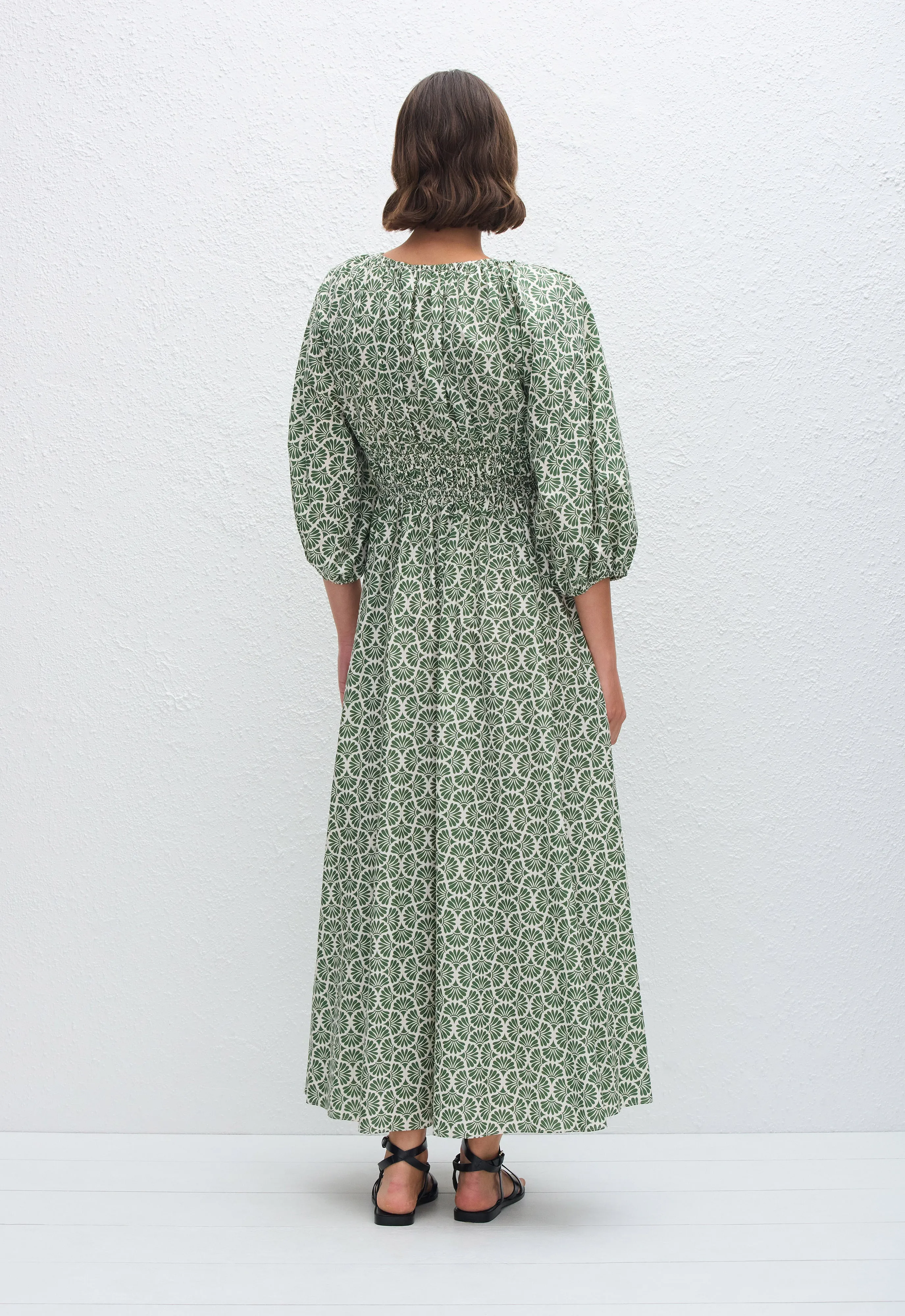 Shirred Plunge Button Dress - Vetiver sold by Matteau product image thumbnail 4