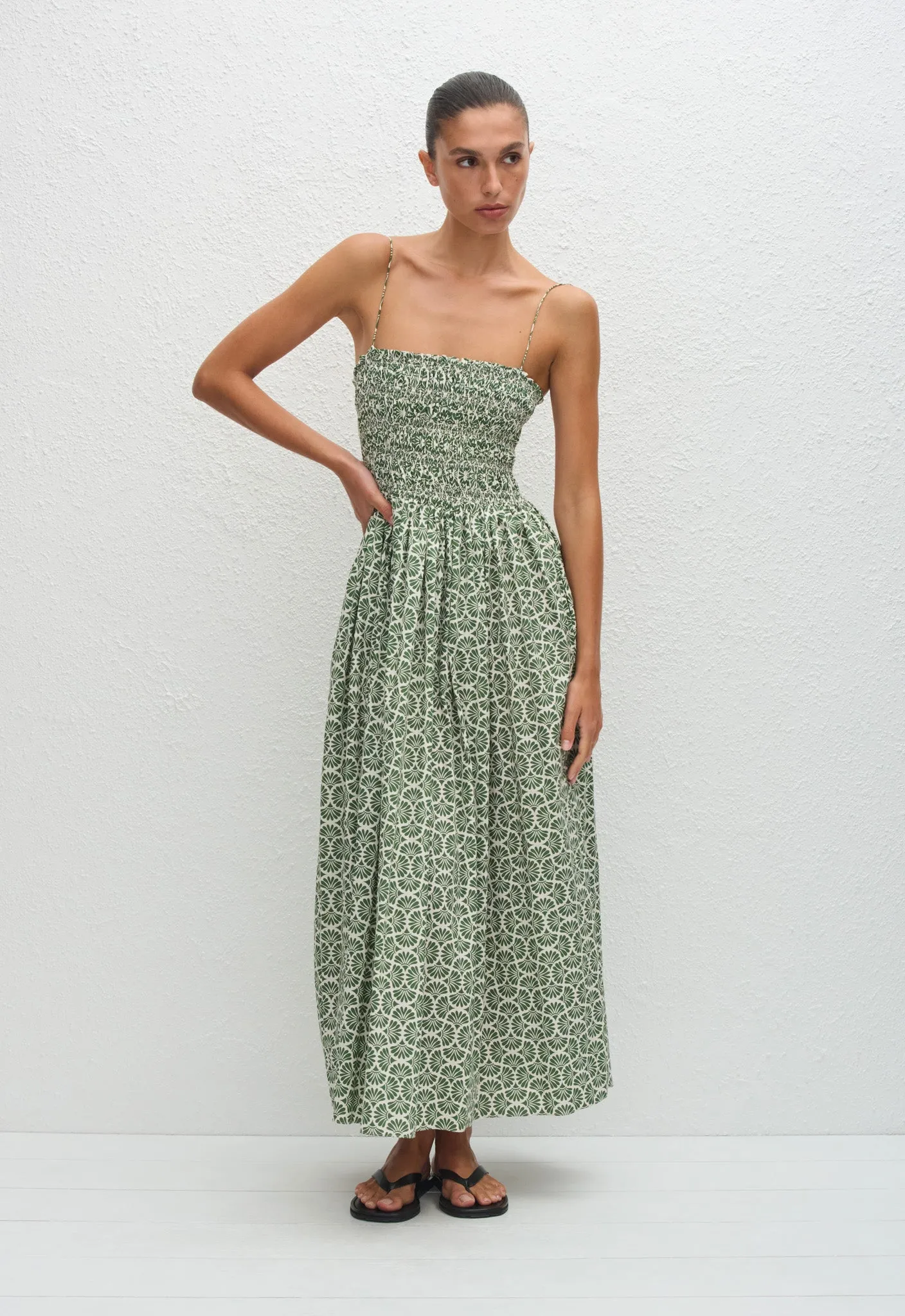 Shirred Bodice Dress - Vetiver sold by Matteau