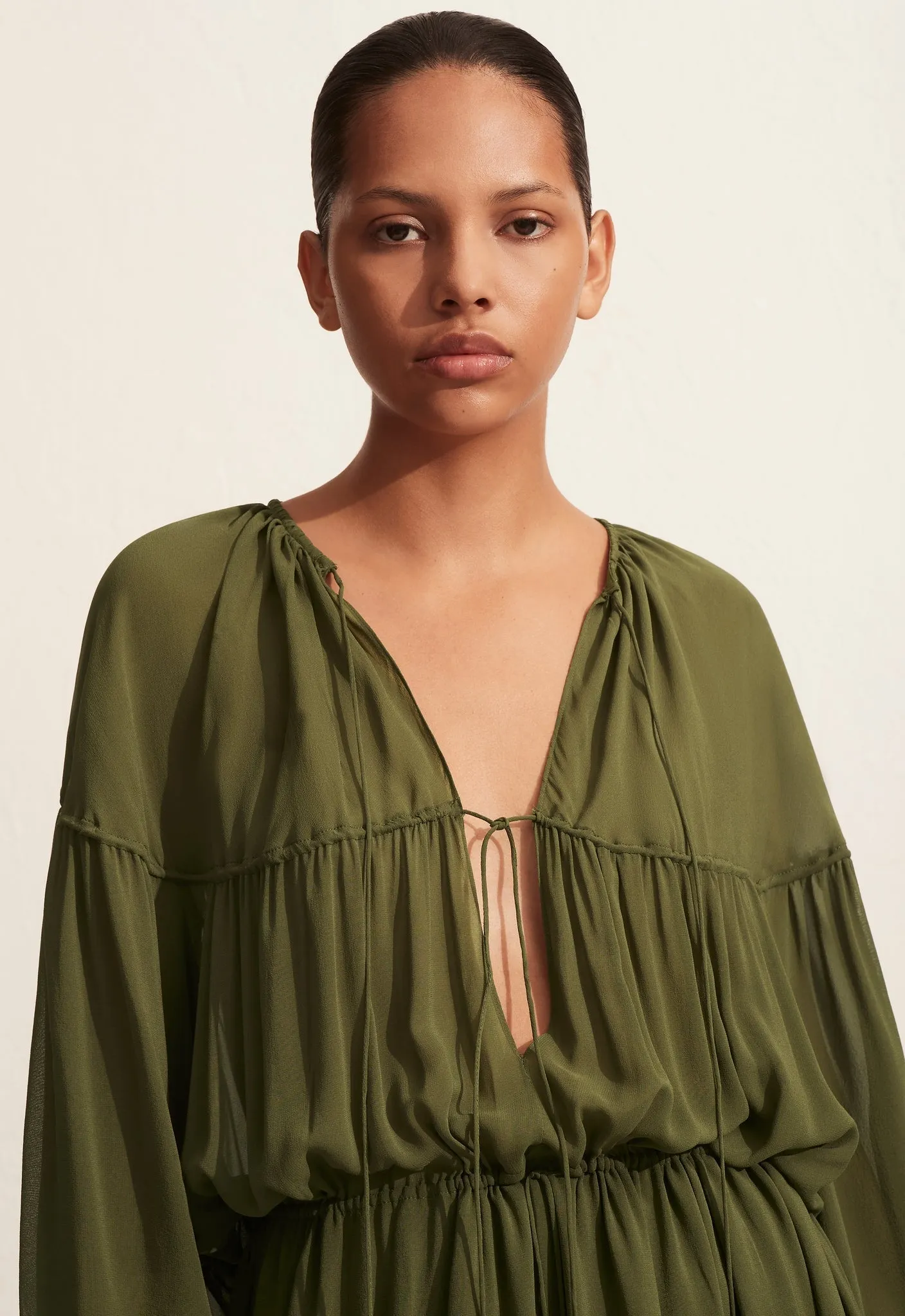 The Voluminous Tiered Tie Dress - Cypress sold by Matteau product image thumbnail 4