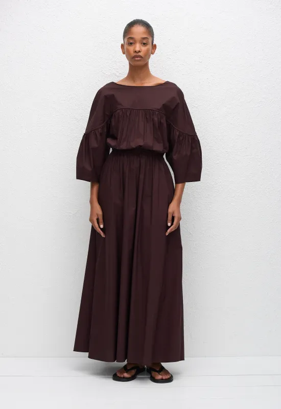 Gathered Yoke Midi Dress - Aubergine made by Matteau