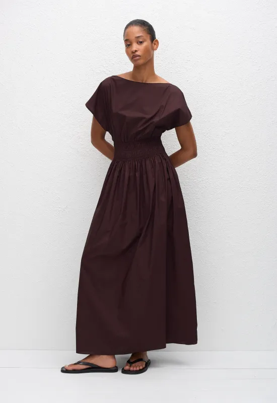 Shirred Waist Midi Dress - Aubergine sold by Matteau