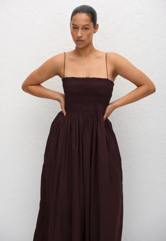 Shirred Bodice Dress - Aubergine sold by Matteau