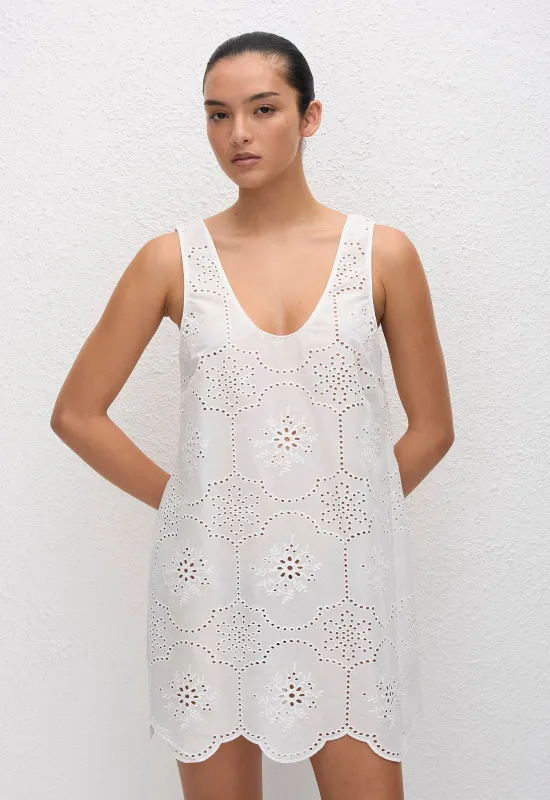 Broderie Tank Mini Dress - White sold by Matteau