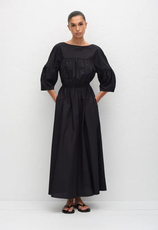 Gathered Yoke Midi Dress - Black sold by Matteau