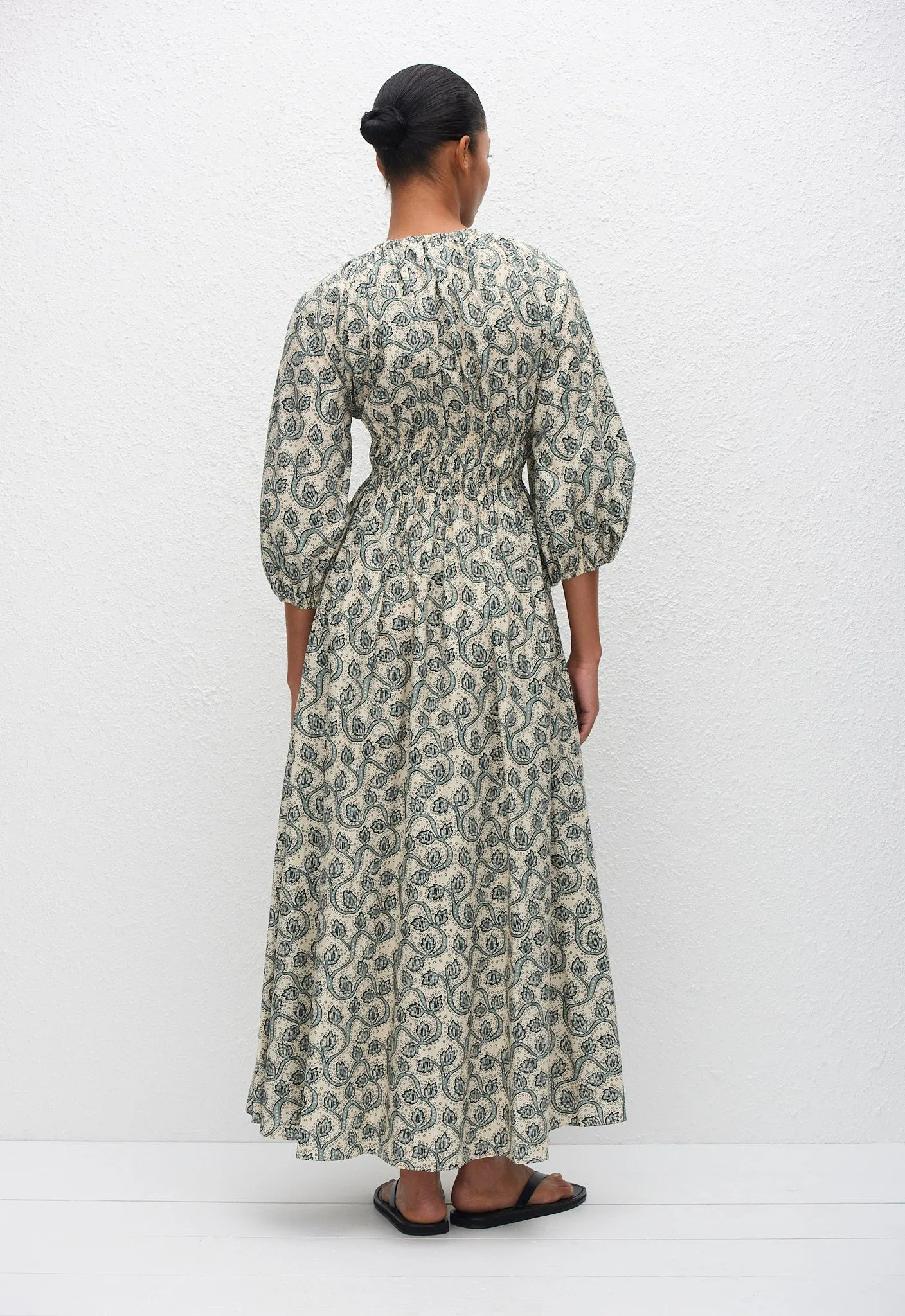 Shirred Plunge Button Dress - Vine sold by Matteau product image thumbnail 4