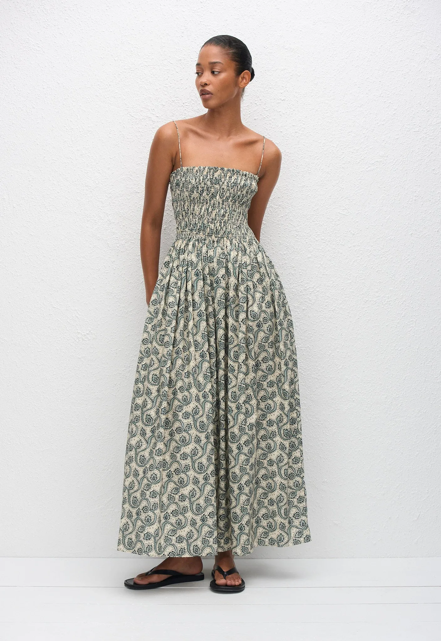 Shirred Bodice Dress - Vine sold by Matteau