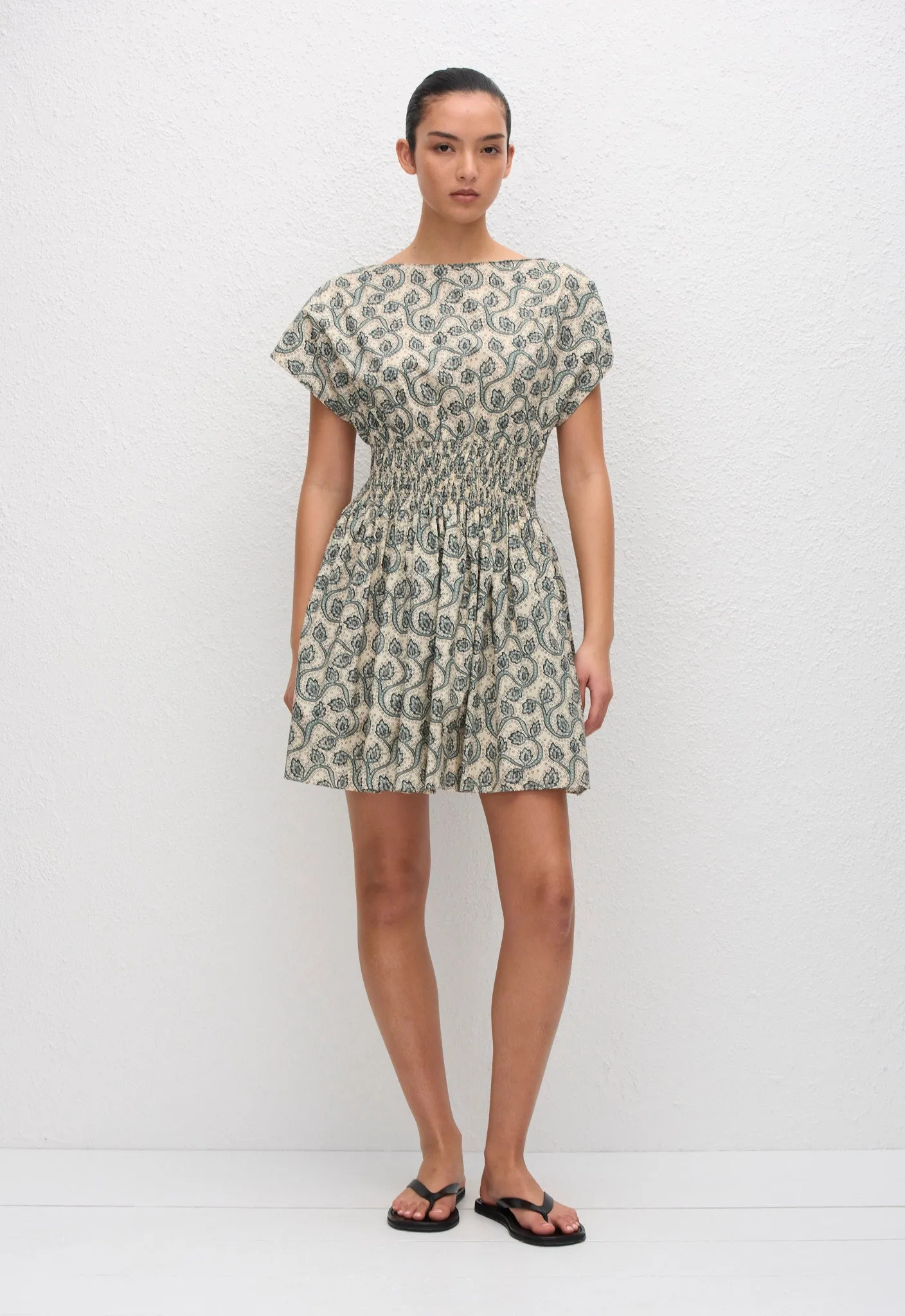 Shirred Waist Mini Dress - Vine sold by Matteau