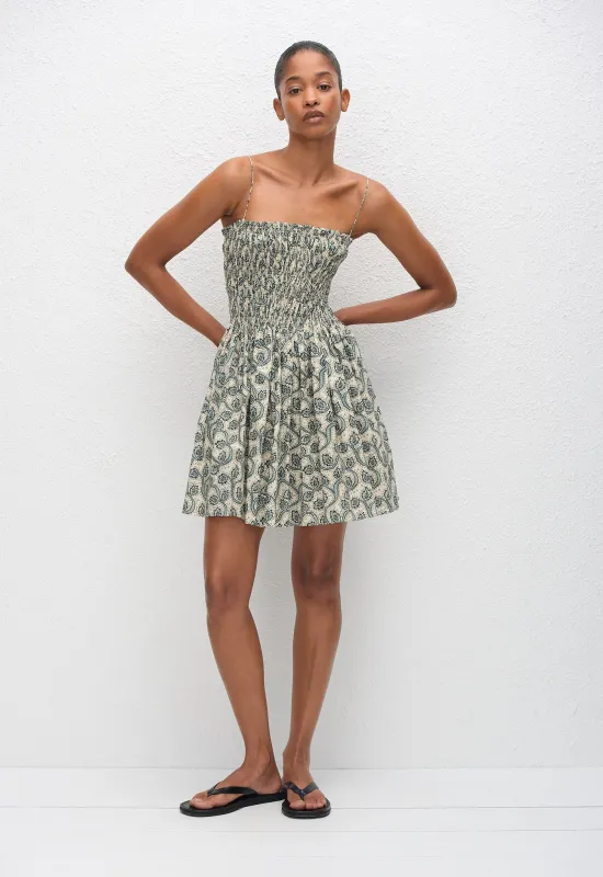 Shirred Bodice Mini Dress - Vine sold by Matteau