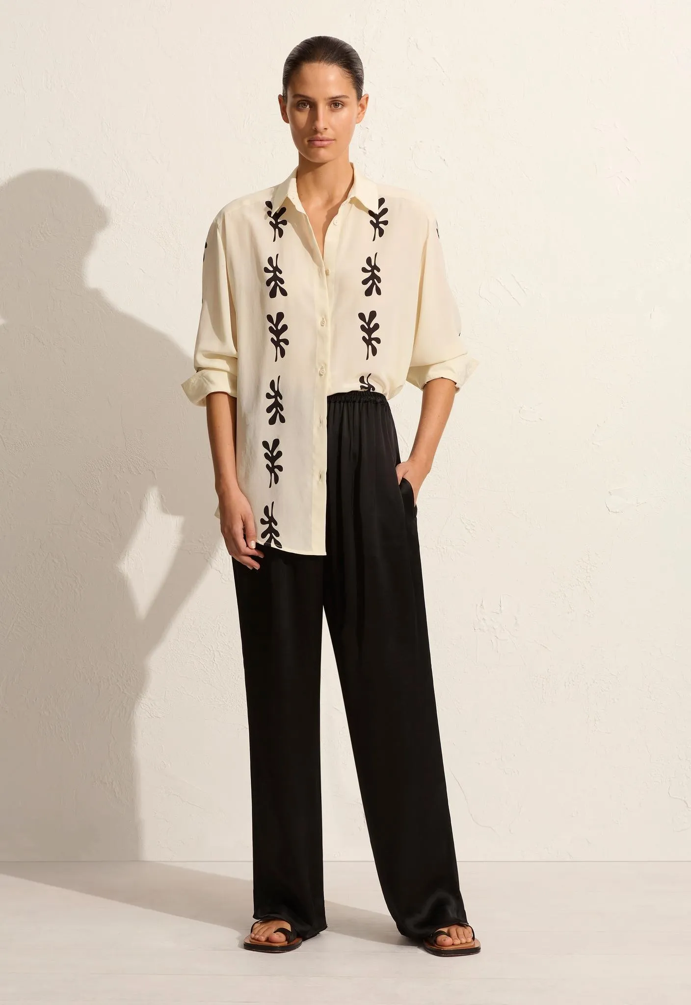 Long Sleeve Silk Shirt - Fig Leaf (Ivory) sold by Matteau