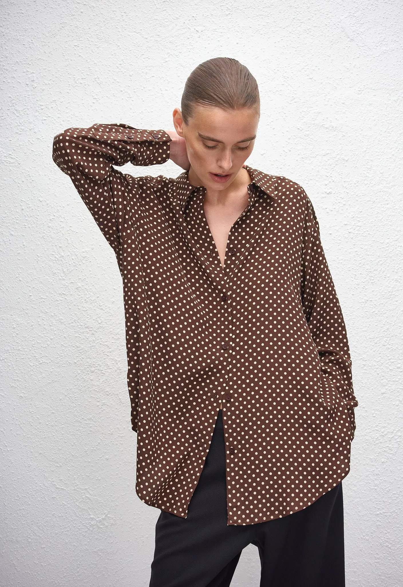 Long Sleeve Silk Shirt - Polka Dot (Chocolate) sold by Matteau product image thumbnail 2