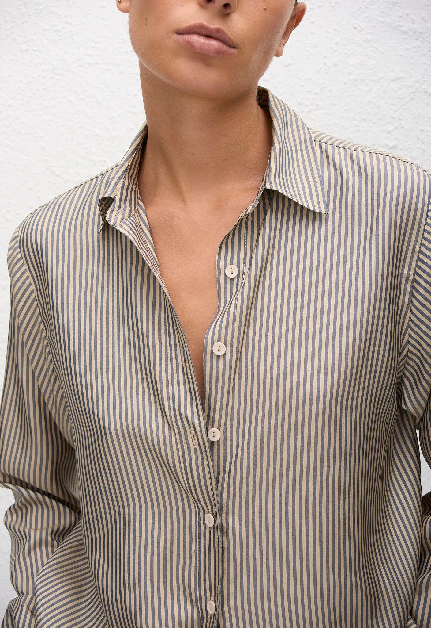 Fine Stripe Silk Shirt - Monaco Stripe sold by Matteau product image thumbnail 4