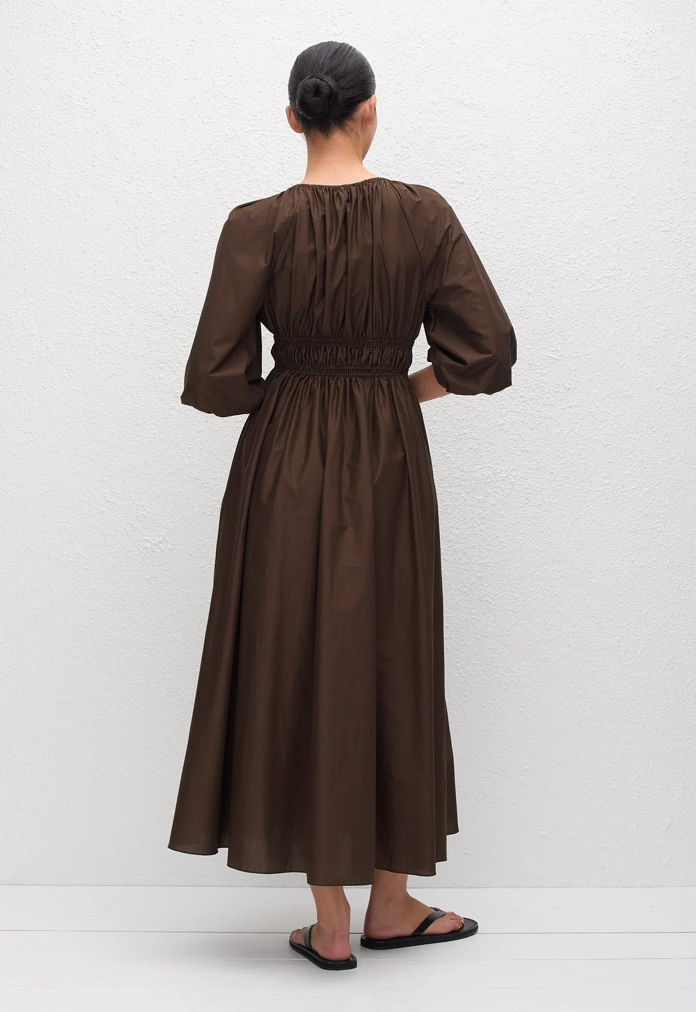 Shirred Plunge Button Dress - Chocolate sold by Matteau product image thumbnail 3