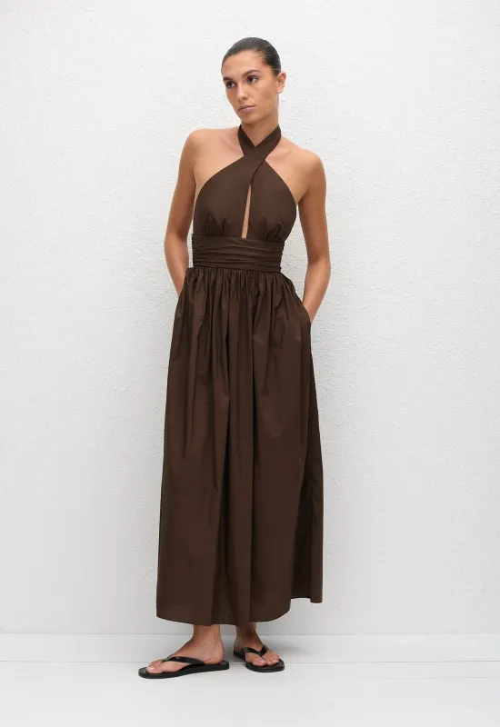 Keyhole Halter Midi Dress - Chocolate made by Matteau