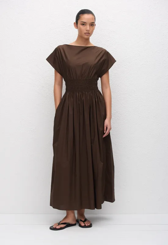 Shirred Waist Midi Dress - Chocolate made by Matteau
