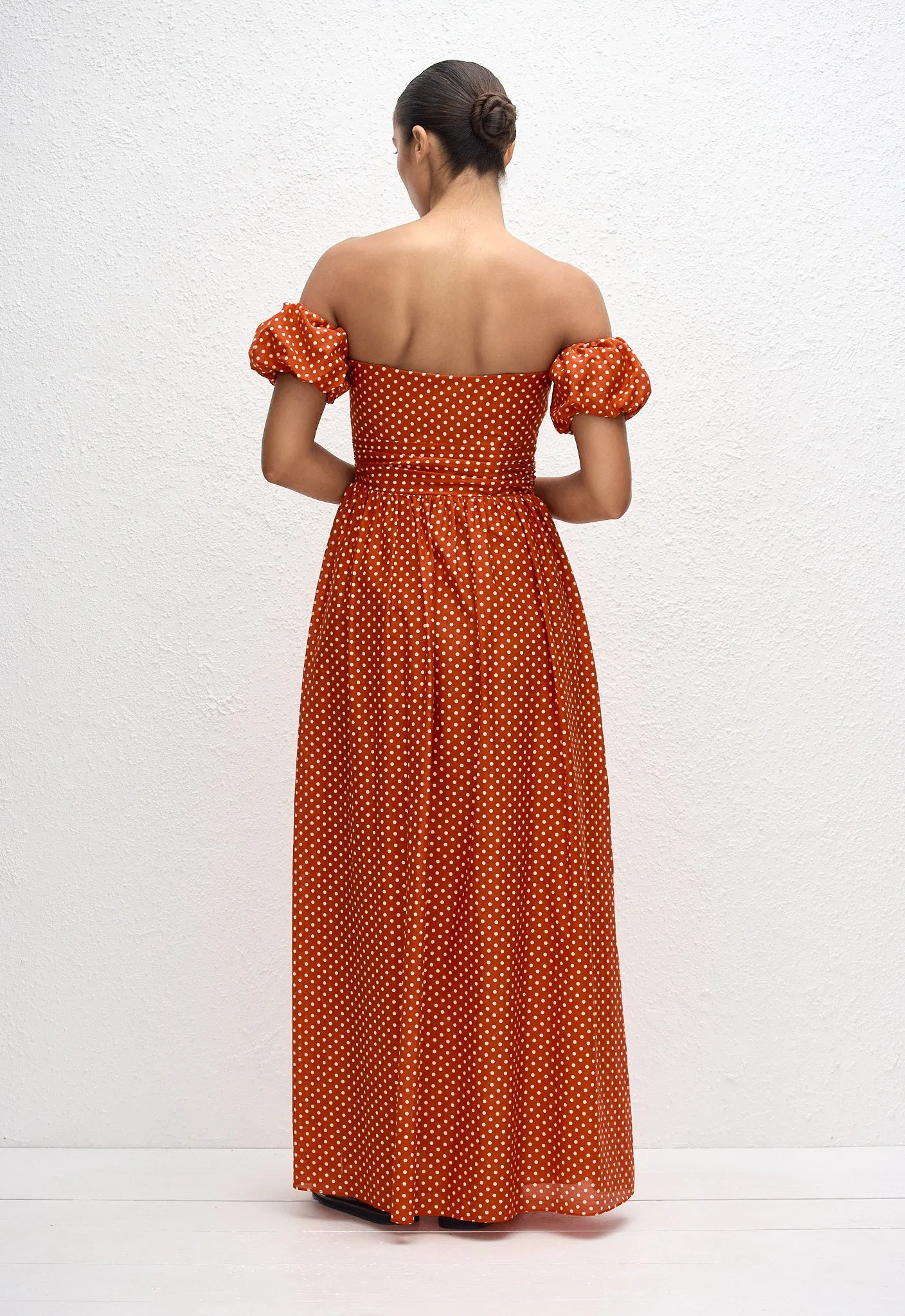 Off Shoulder Midi Dress - Polka Dot (Tomato) sold by Matteau product image thumbnail 4