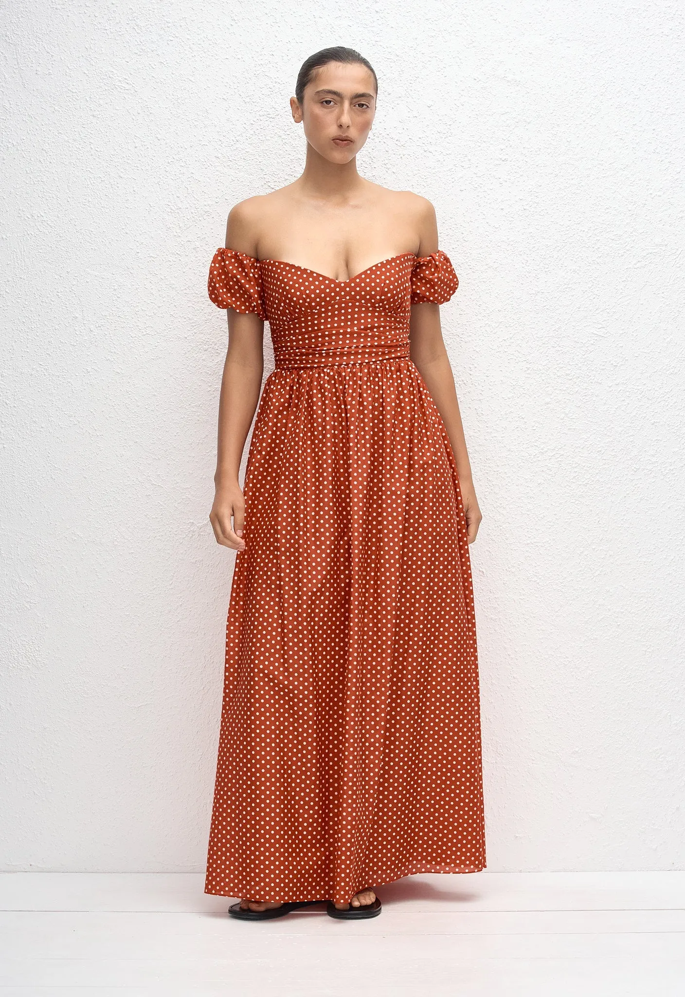 Off Shoulder Midi Dress - Polka Dot (Tomato) sold by Matteau product image thumbnail 3