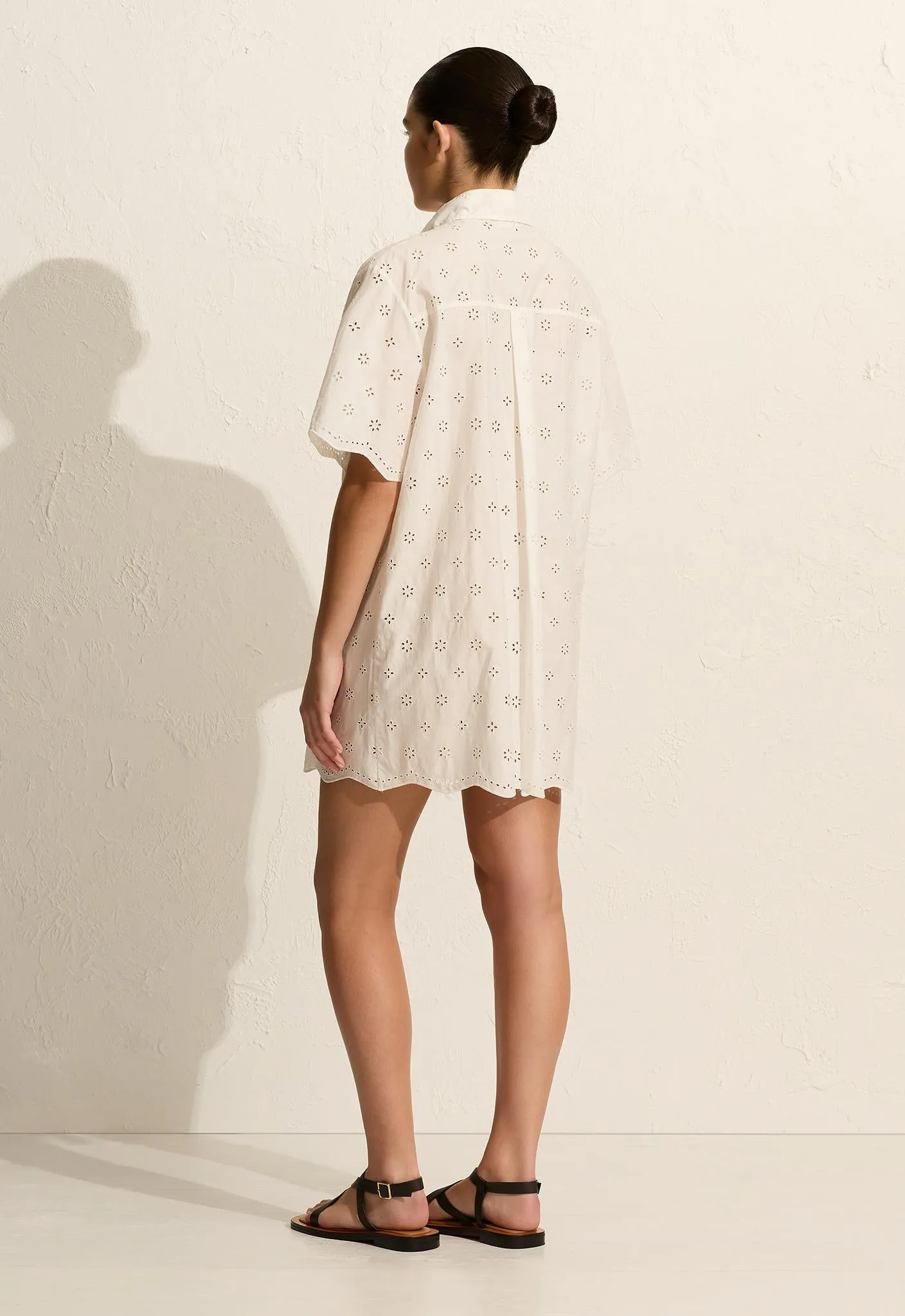 Broderie Mini Shirt Dress - Floral Broderie (White) sold by Matteau product image thumbnail 4
