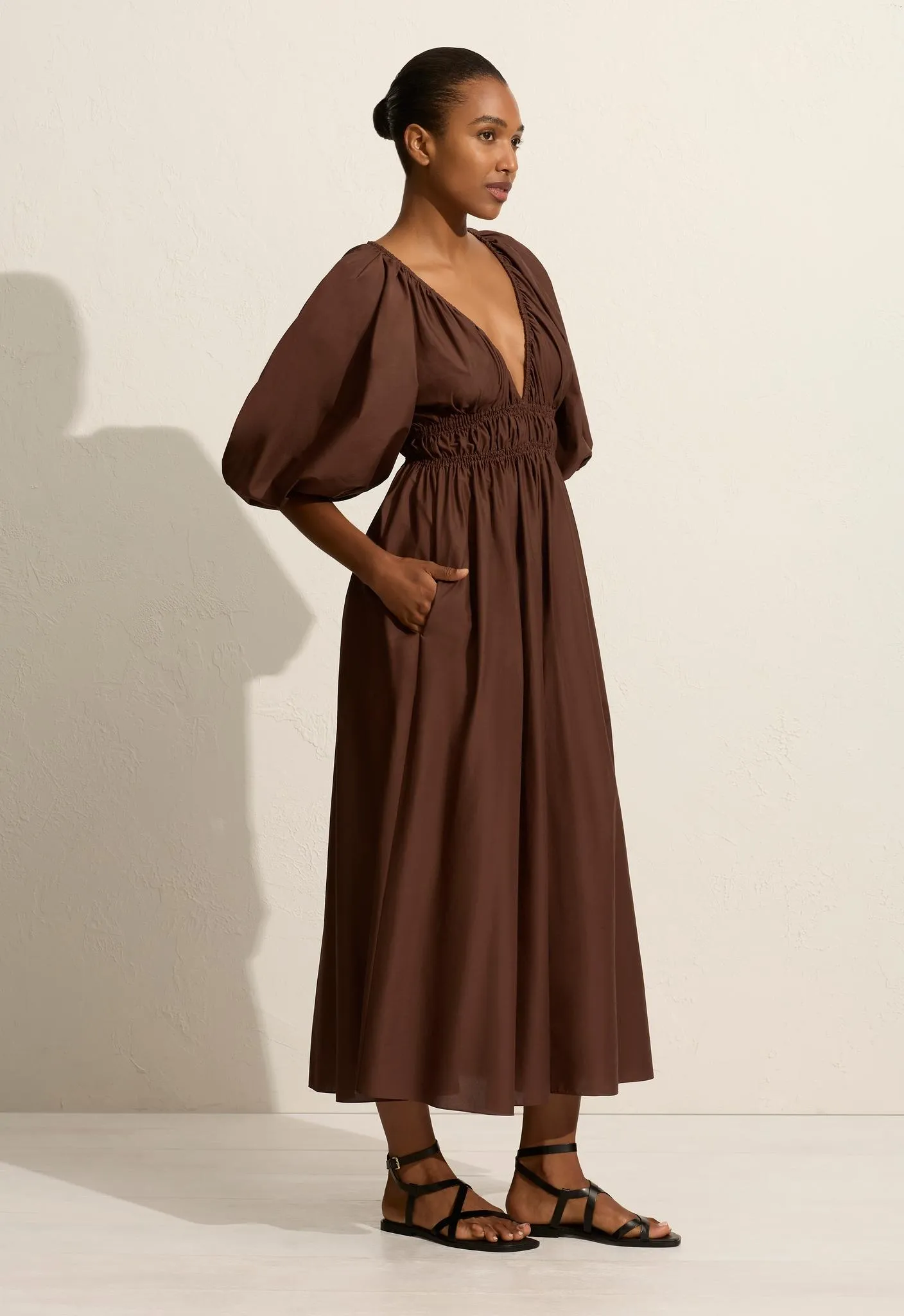 Shirred Plunge Dress - Sable sold by Matteau product image thumbnail 3