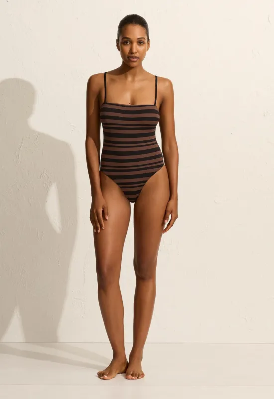 Petite Square Maillot - Nutmeg Stripe sold by Matteau
