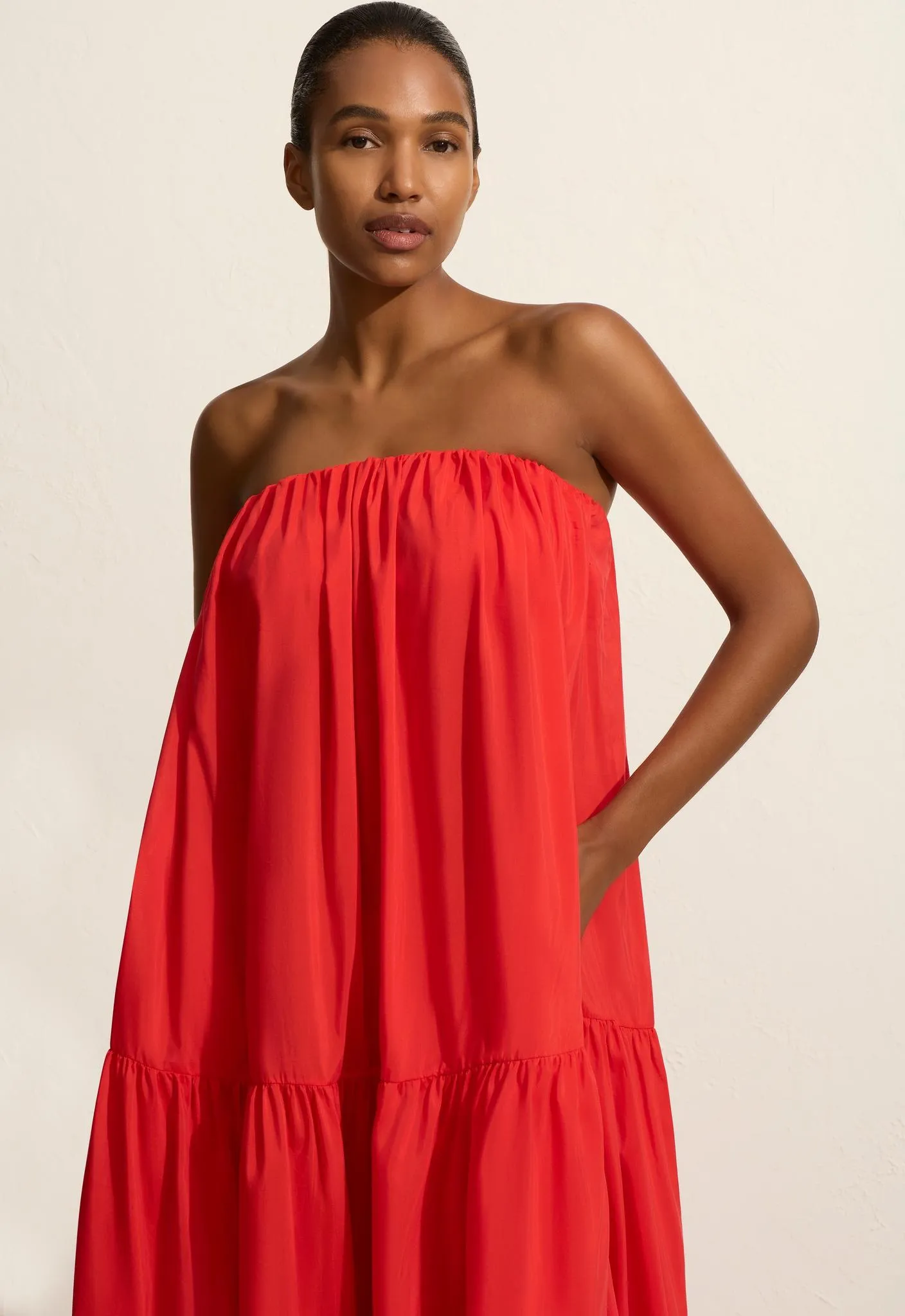 Voluminous Strapless Tiered Dress - Rosso sold by Matteau product image thumbnail 2