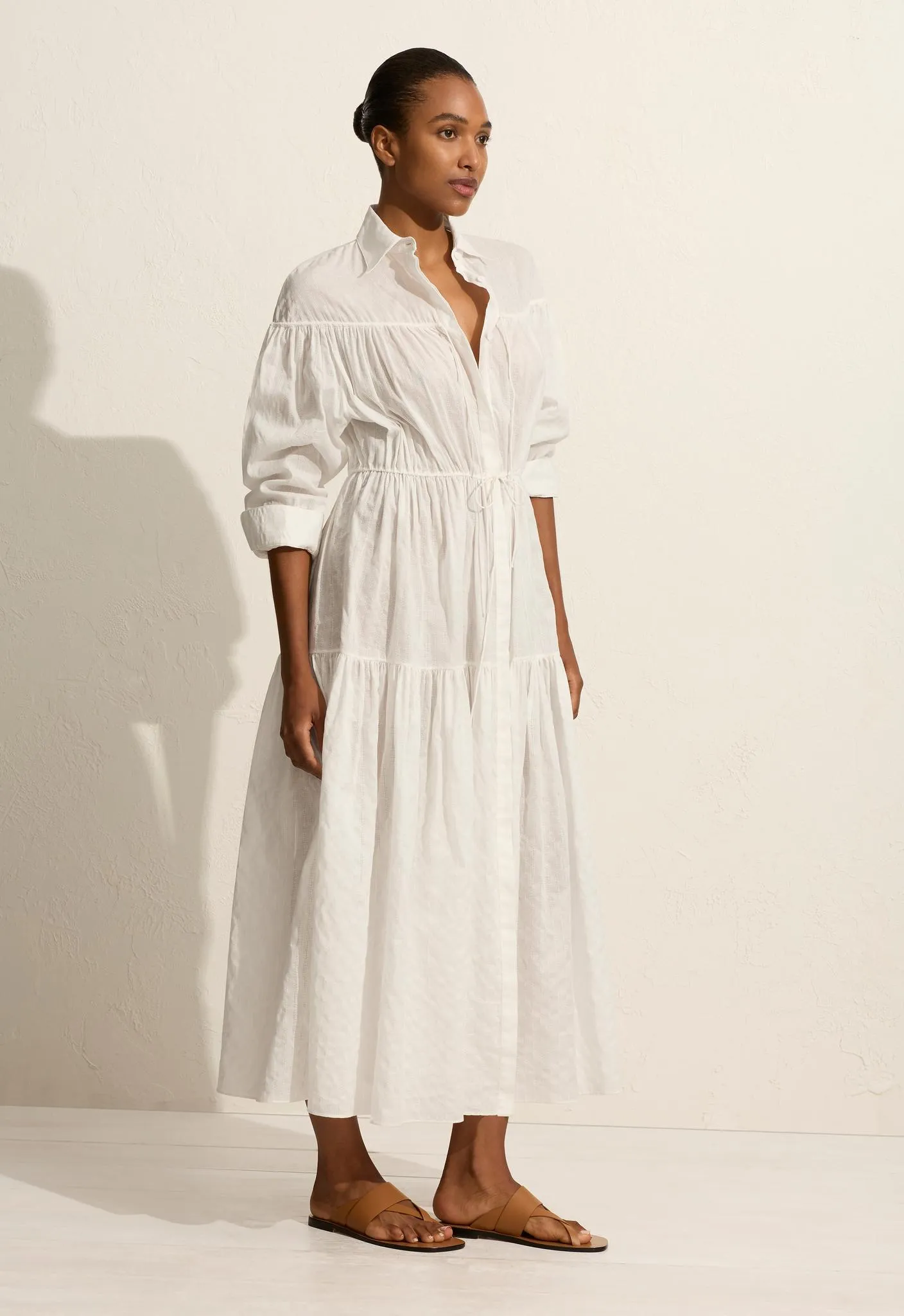 Embroidered Tiered Drawcord Dress - White sold by Matteau product image thumbnail 3