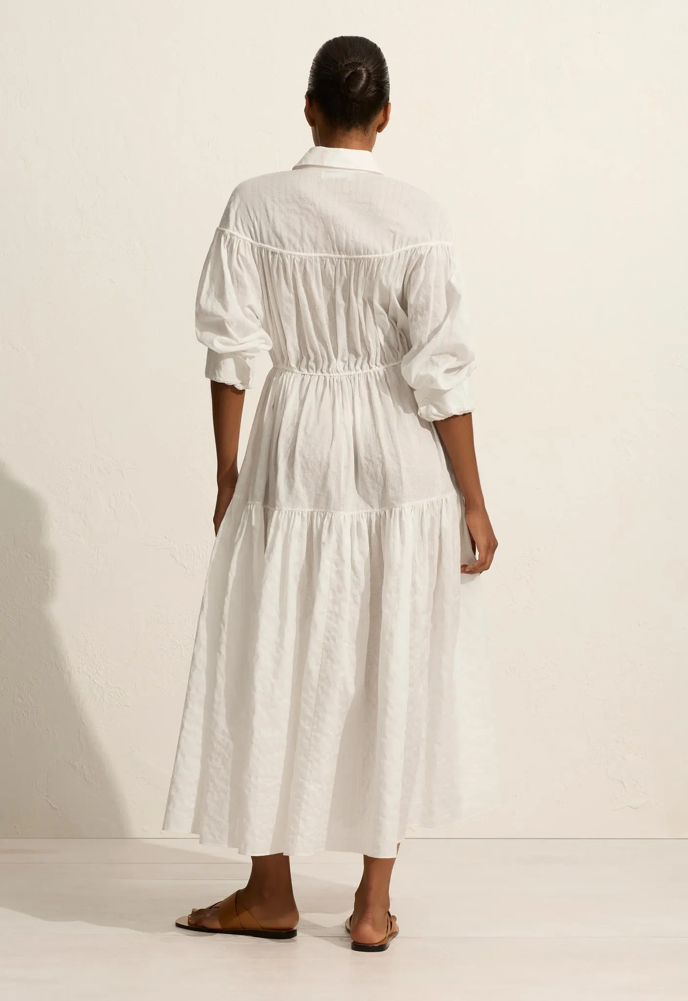 Embroidered Tiered Drawcord Dress - White sold by Matteau product image thumbnail 4