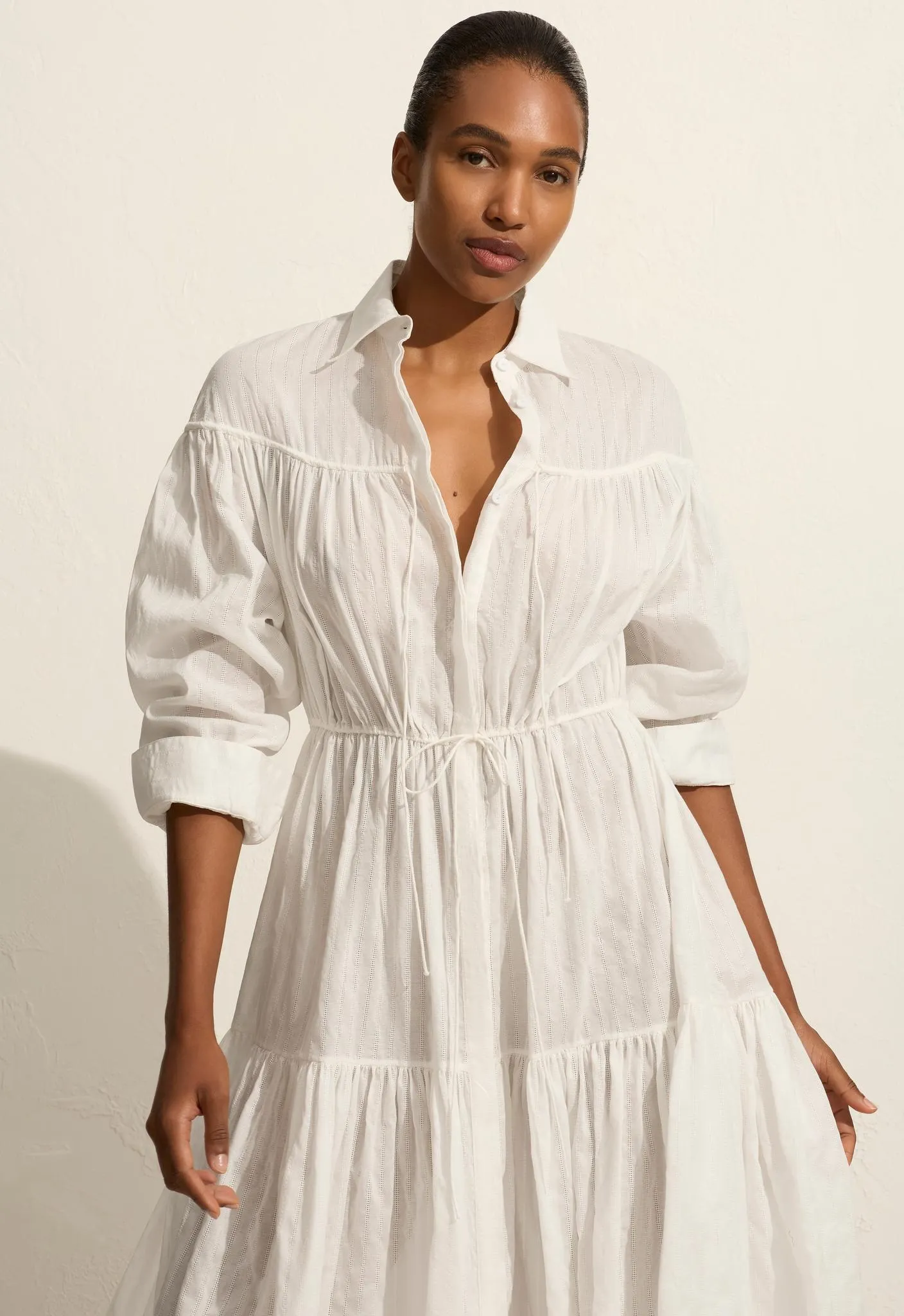 Embroidered Tiered Drawcord Dress - White sold by Matteau product image thumbnail 2