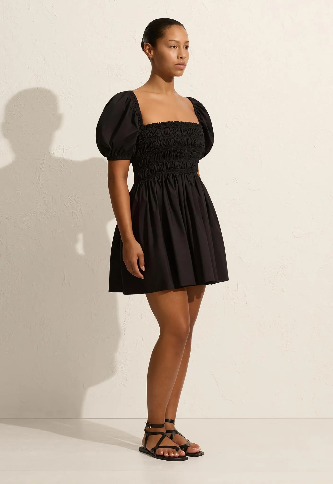 Shirred Peasant Mini Dress - Black sold by Matteau product image thumbnail 3