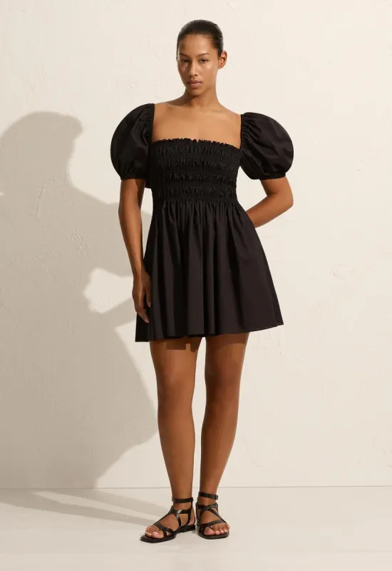 Shirred Peasant Mini Dress - Black sold by Matteau
