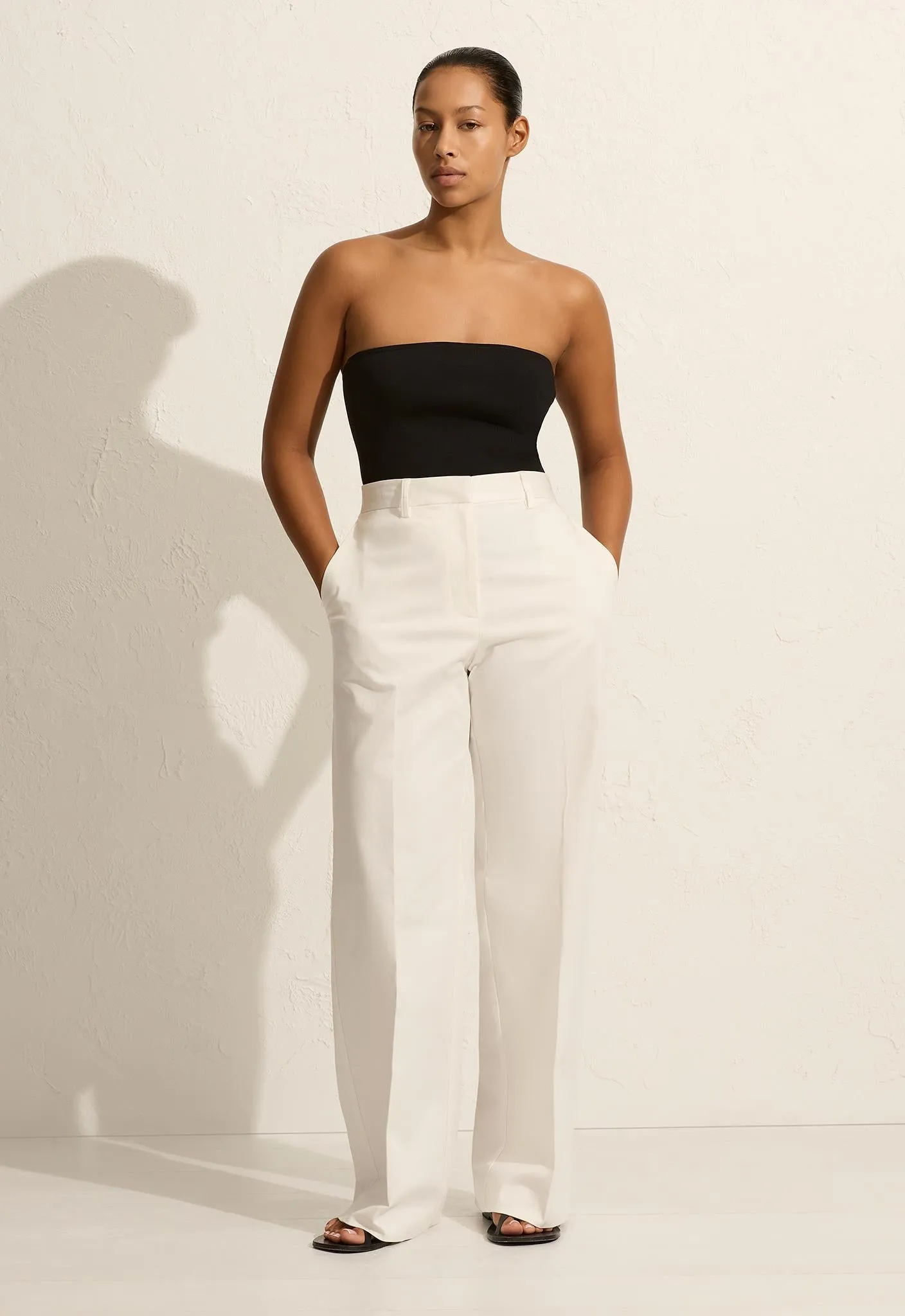 Straight Twill Trouser - Chalk sold by Matteau