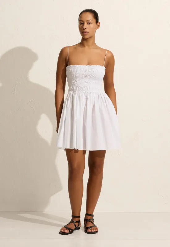 Shirred Bodice Mini Dress - White sold by Matteau