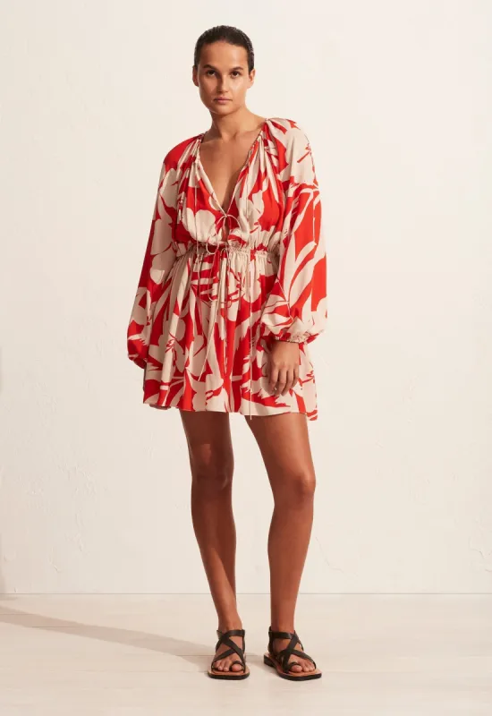 The Tie Front Mini Dress - Ginger Palm sold by Matteau