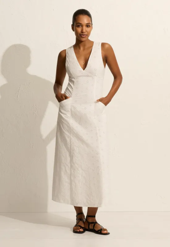 Broderie Plunge Dress - Floral Broderie (White) sold by Matteau