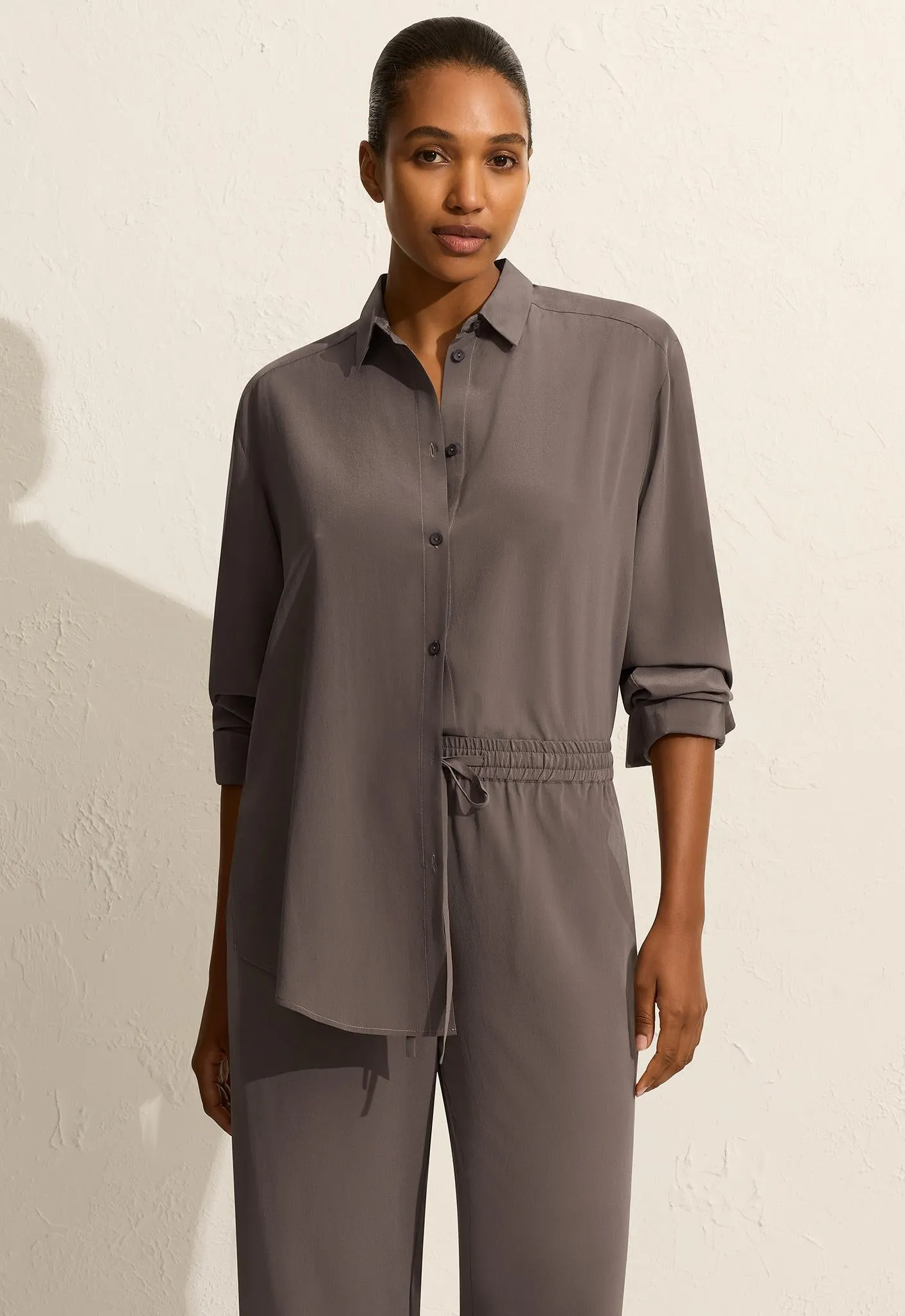 Long Sleeve Silk Shirt - Slate sold by Matteau