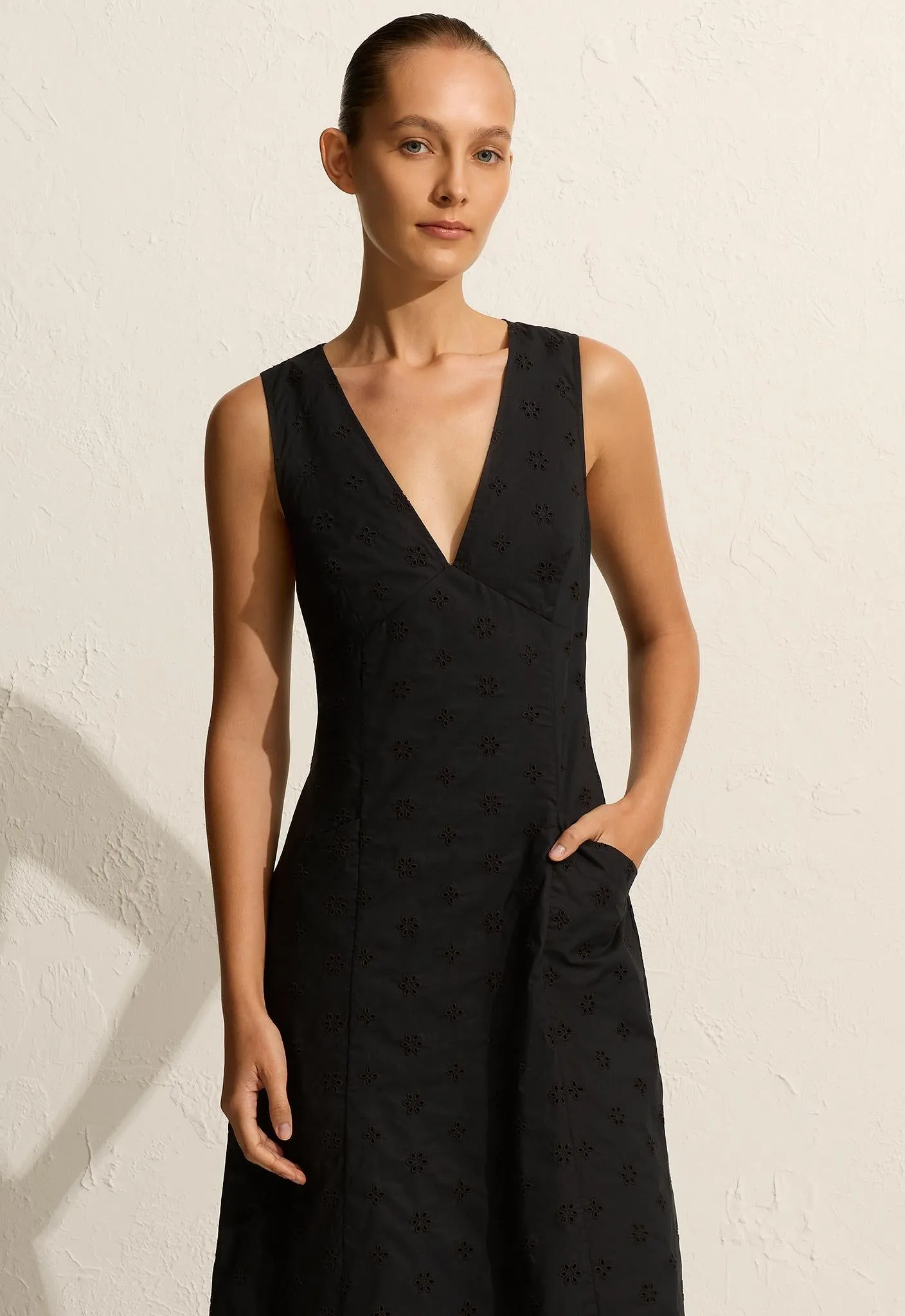 Broderie Plunge Dress - Floral Broderie (Black) sold by Matteau product image thumbnail 2