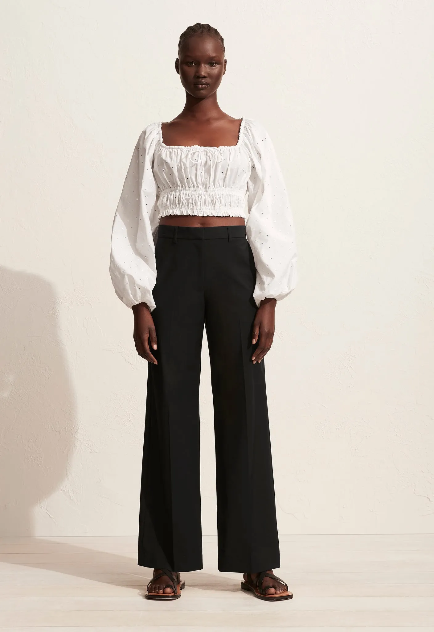 The Broderie Shirred Decolette Blouse - White sold by Matteau product image thumbnail 2