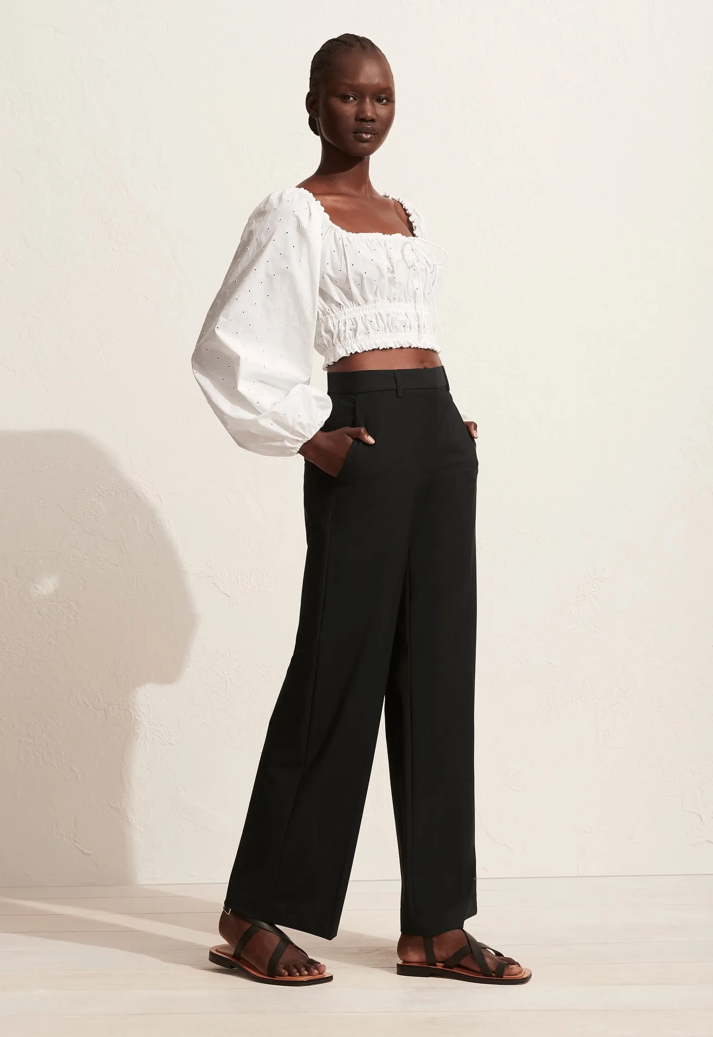 The Broderie Shirred Decolette Blouse - White sold by Matteau product image thumbnail 3