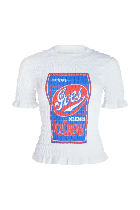 The Shirred ‘Ives Ice cream’ T-shirt sold by Conner Ives