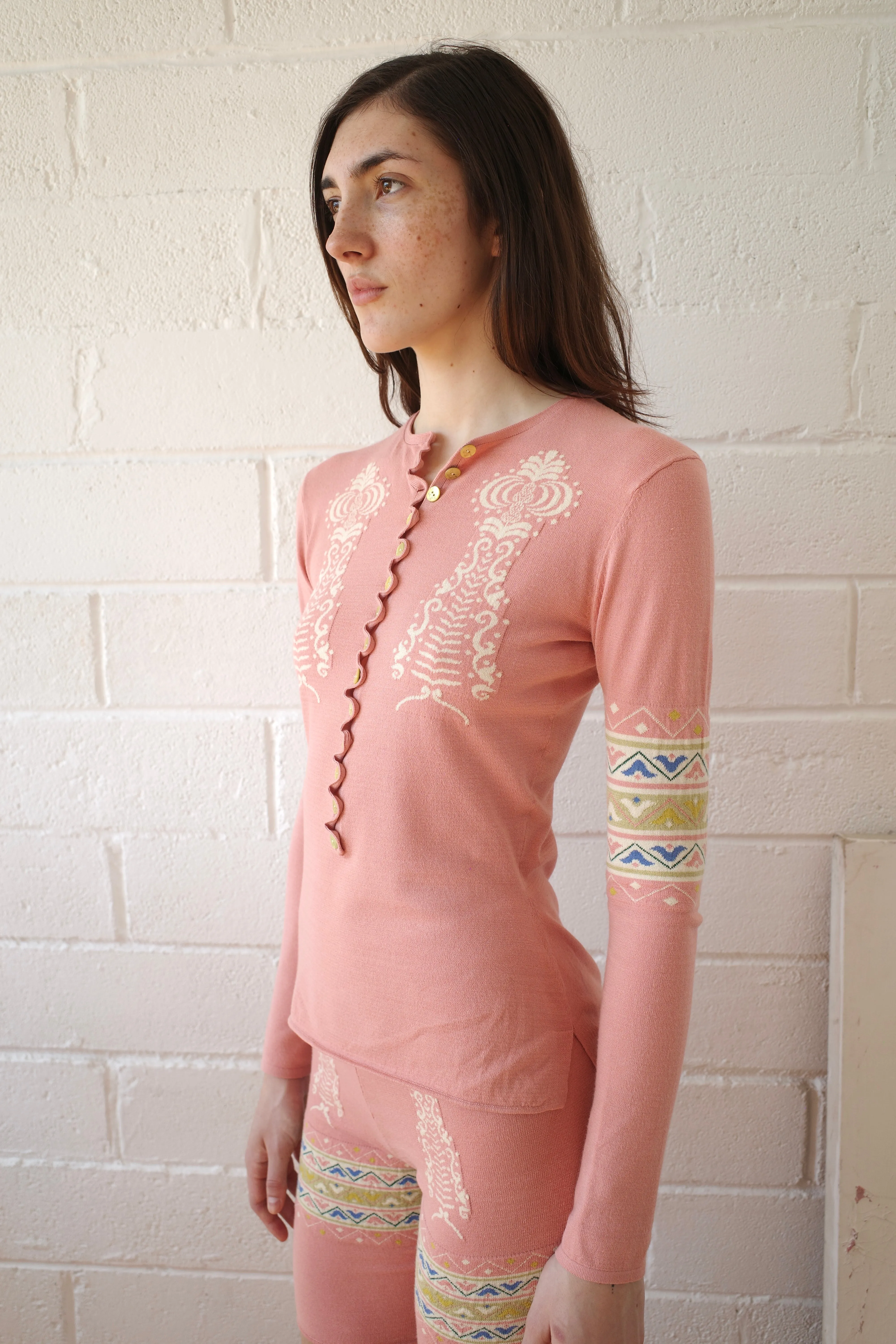 Knit Salmon Henley sold by Conner Ives product image thumbnail 5