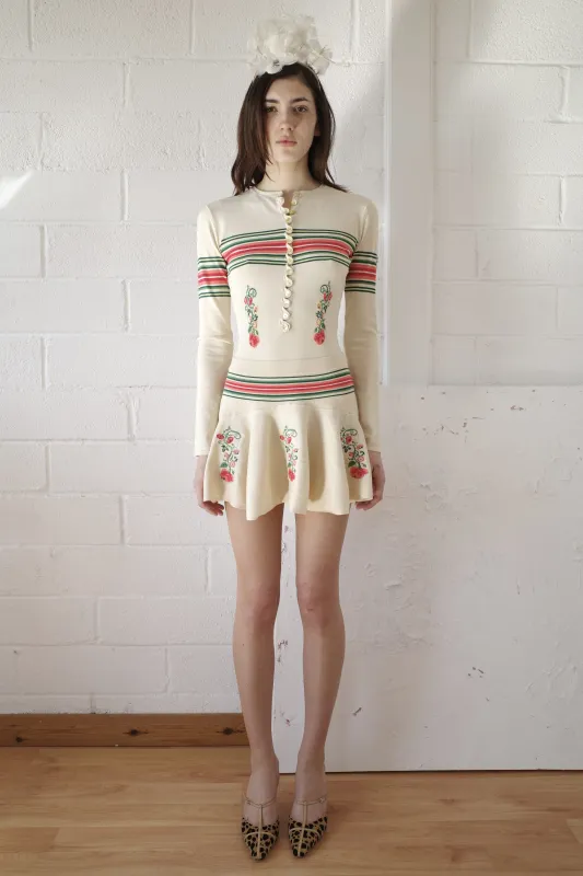 Knit Cream Flared Mini-Skirt sold by Conner Ives