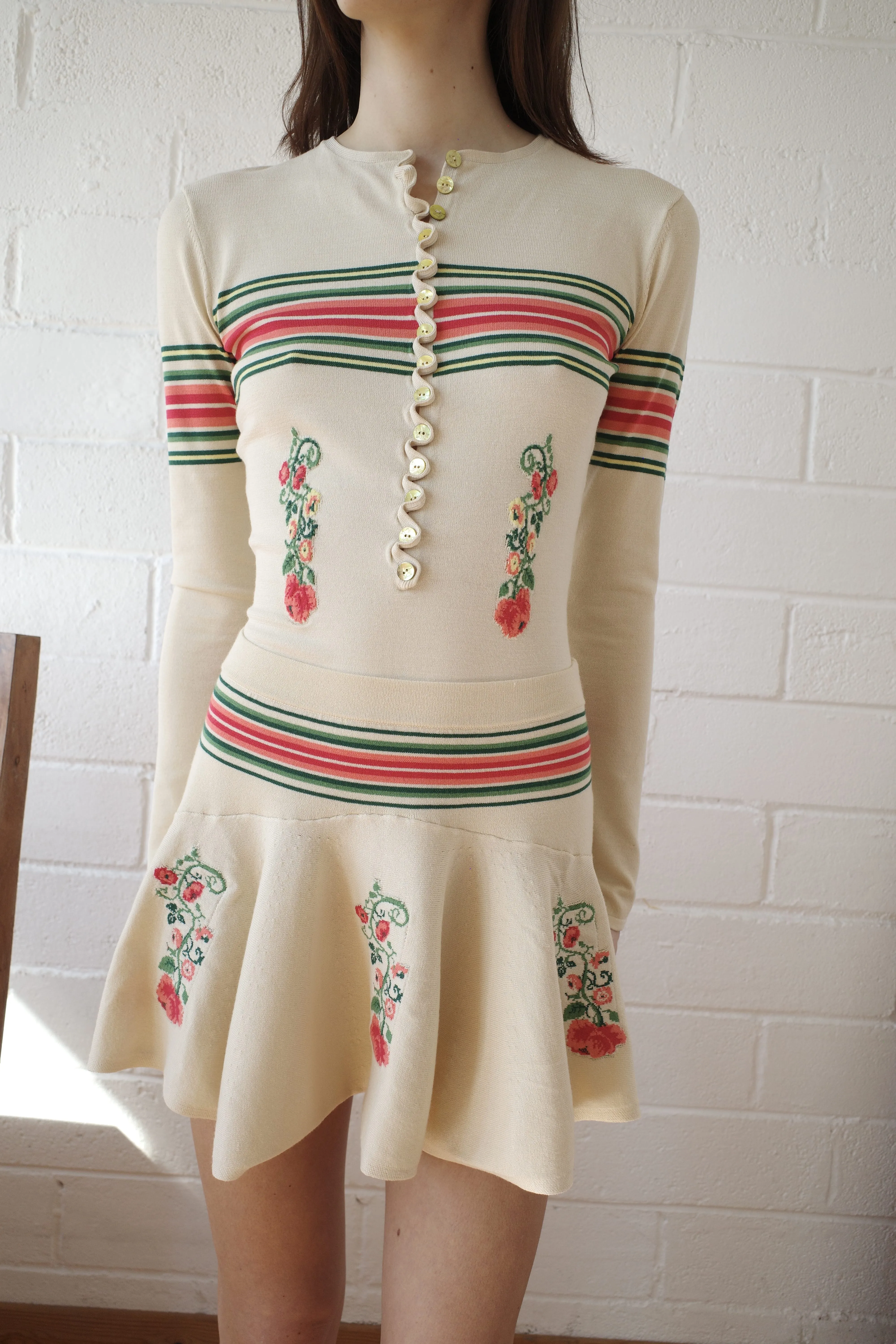 Knit Cream Flared Mini-Skirt sold by Conner Ives product image thumbnail 4