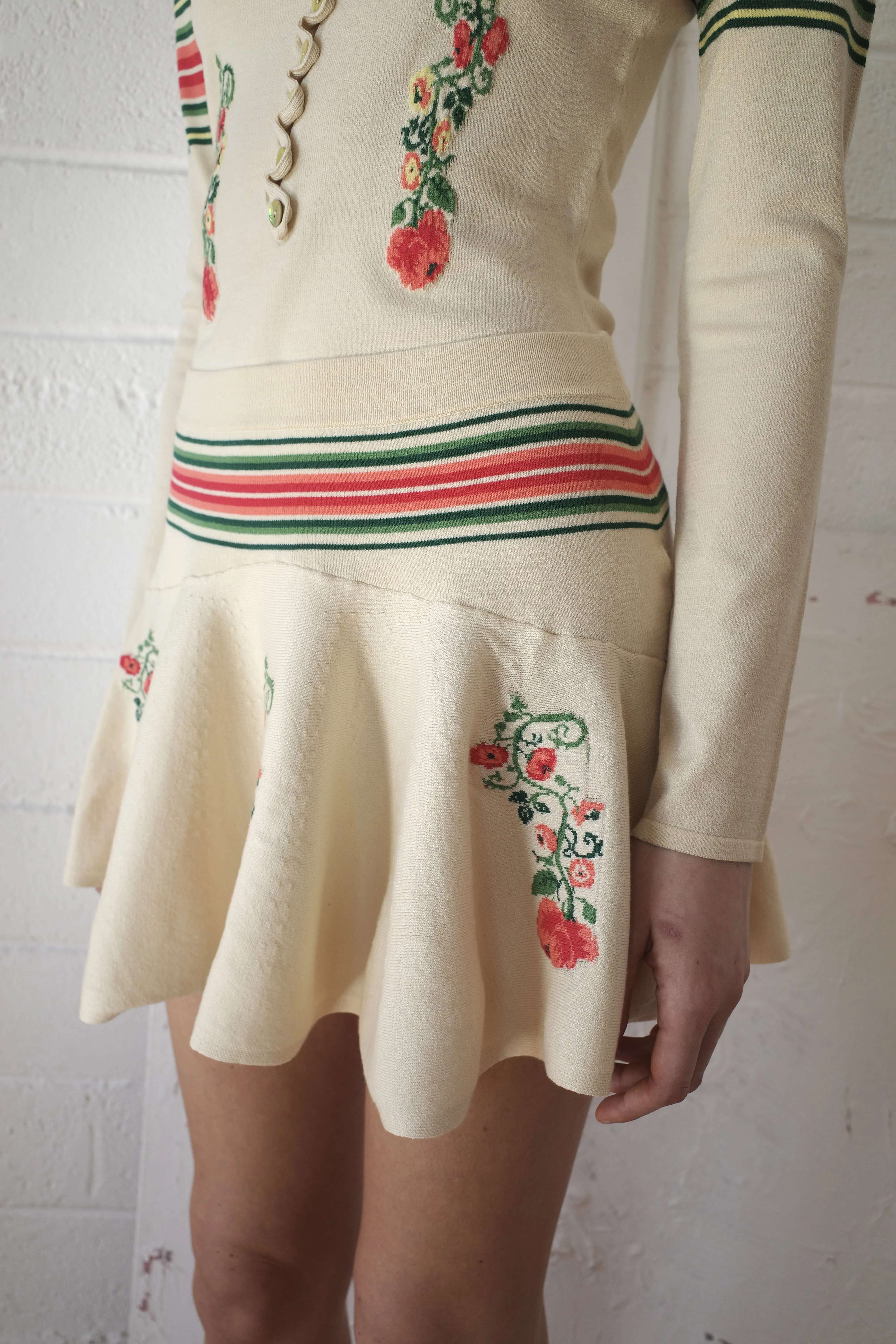 Knit Cream Flared Mini-Skirt sold by Conner Ives product image thumbnail 5