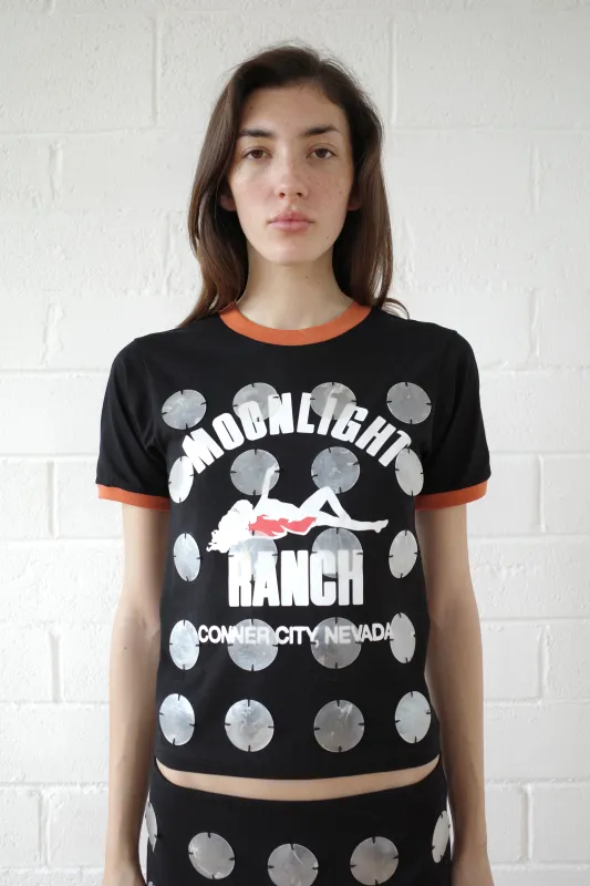 The Mother of pearl Paillette Ringer Tee - Black made by Conner Ives
