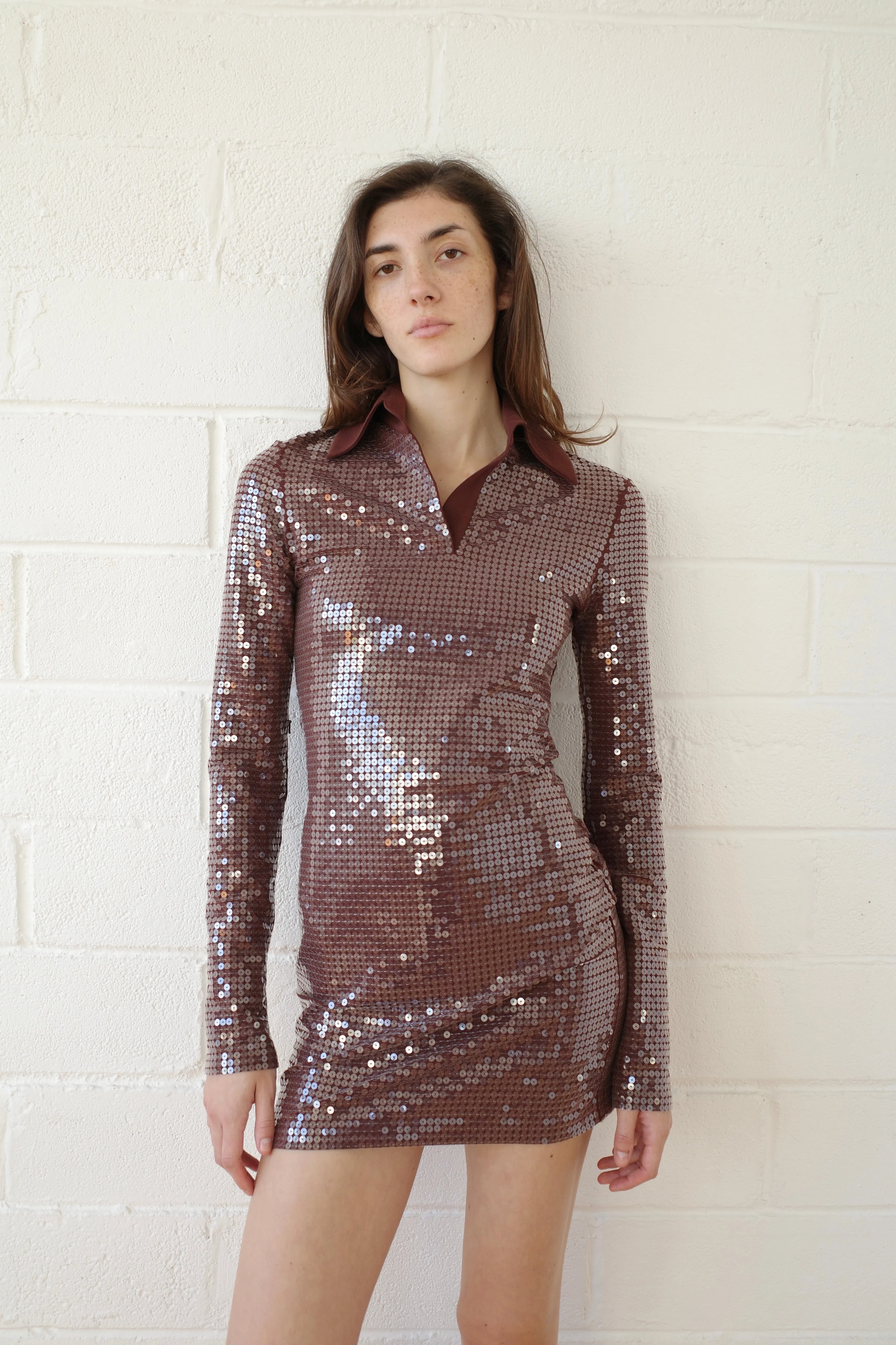 Sequin Jersey Polo Mini Dress sold by Conner Ives product image thumbnail 2