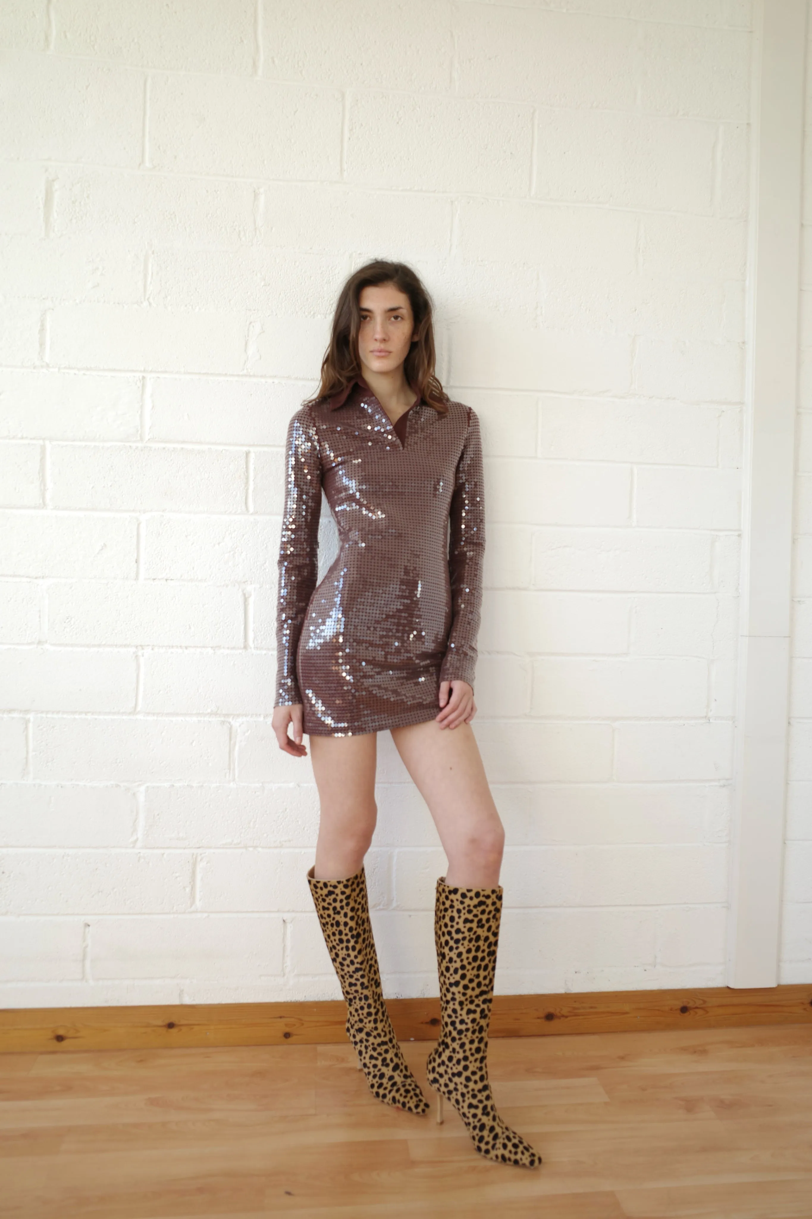 Sequin Jersey Polo Mini Dress sold by Conner Ives product image thumbnail 3