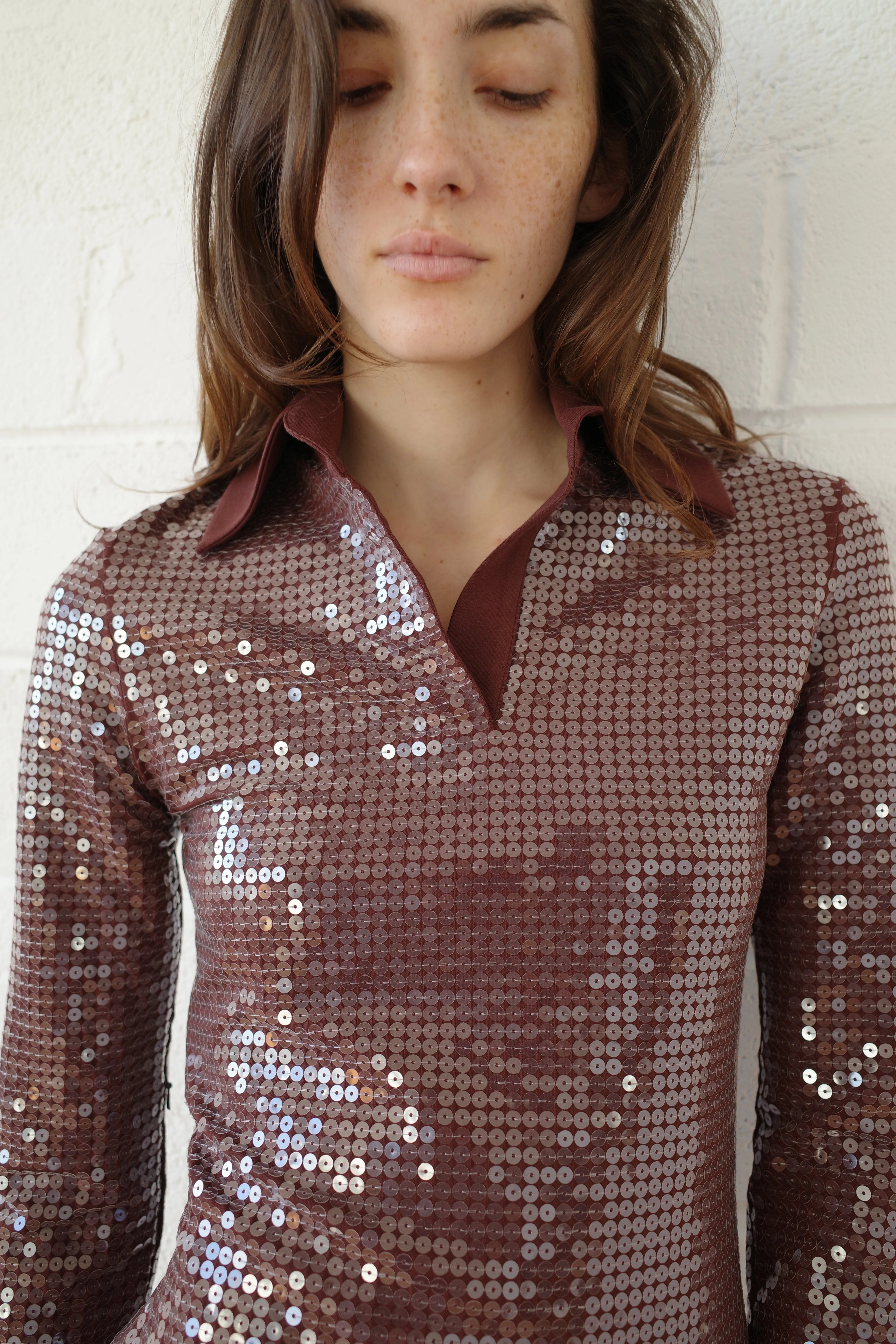 Sequin Jersey Polo Mini Dress sold by Conner Ives product image thumbnail 4