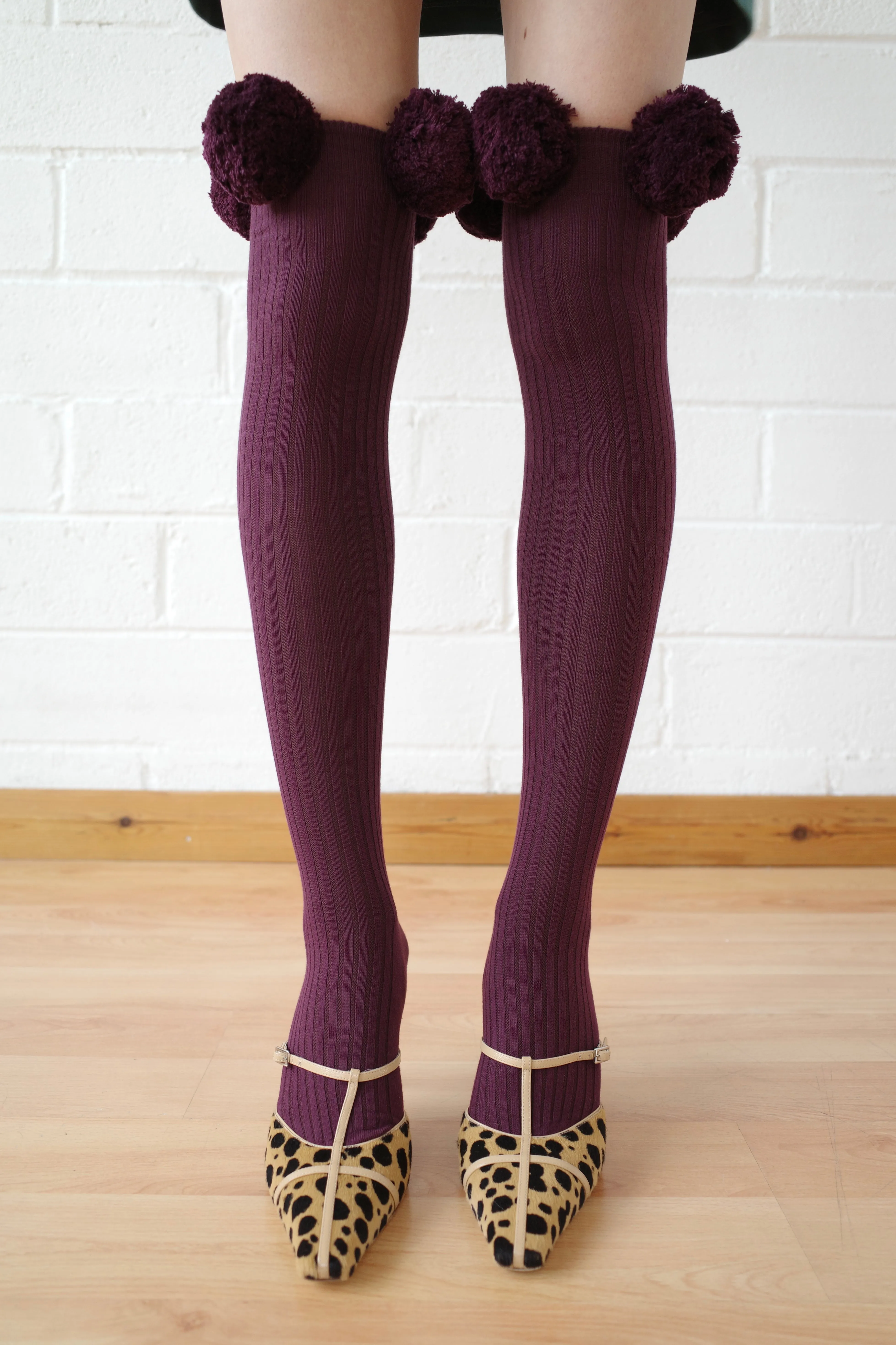 Burgundy Pom Pom Sock sold by Conner Ives