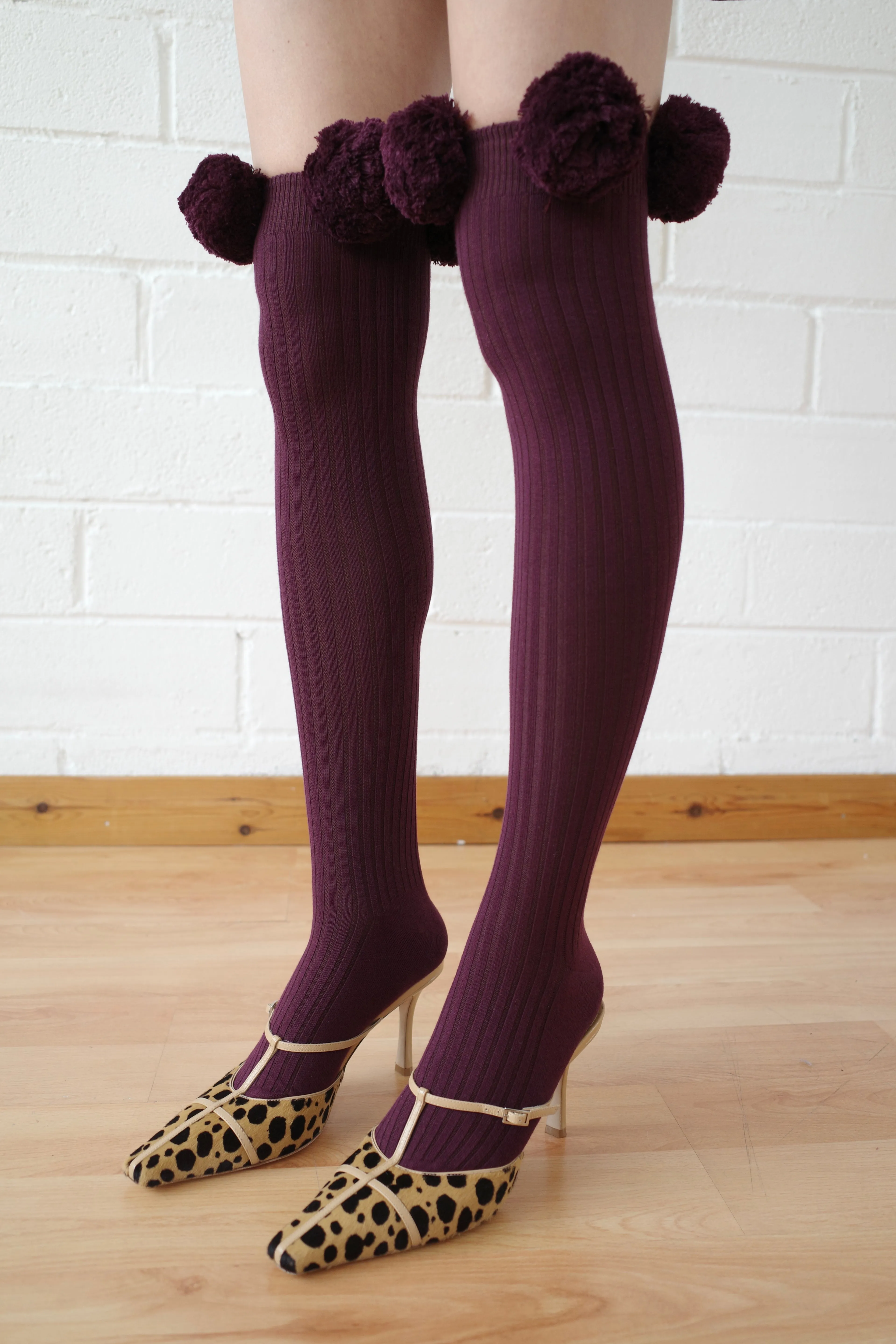 Burgundy Pom Pom Sock sold by Conner Ives product image thumbnail 5
